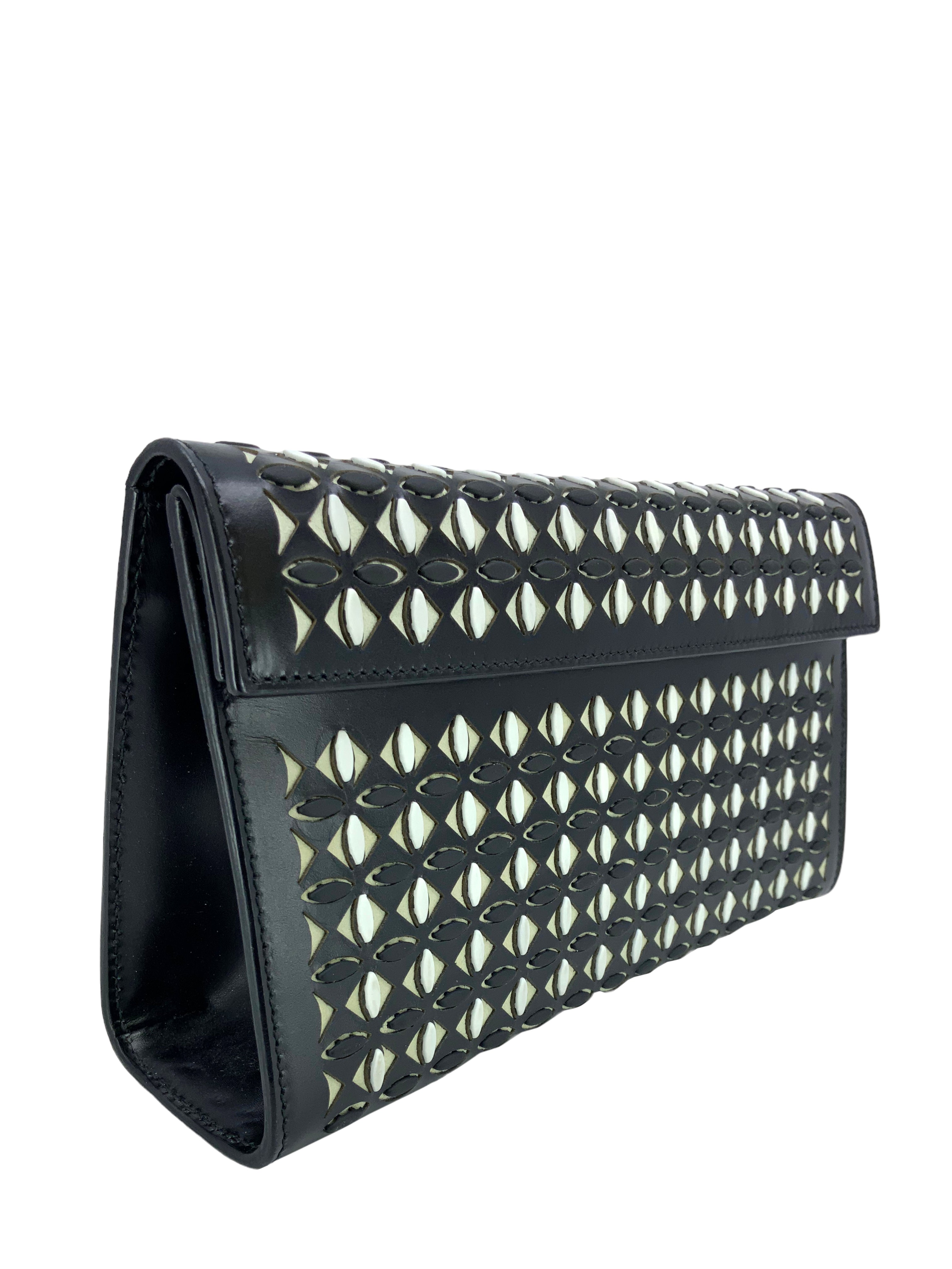 ALAIA Mina Laser Cut Calfskin Flap Clutch Bag - Women's Designer Evening Purse for Parties, Weddings & Special Occasions