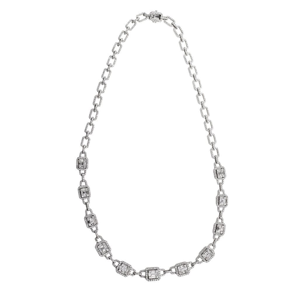 14K White Gold Round Baguette Diamond Necklace for Women - Elegant Dainty Pendant Jewelry Gift for Anniversary, Valentine's Day & Special Occasions
