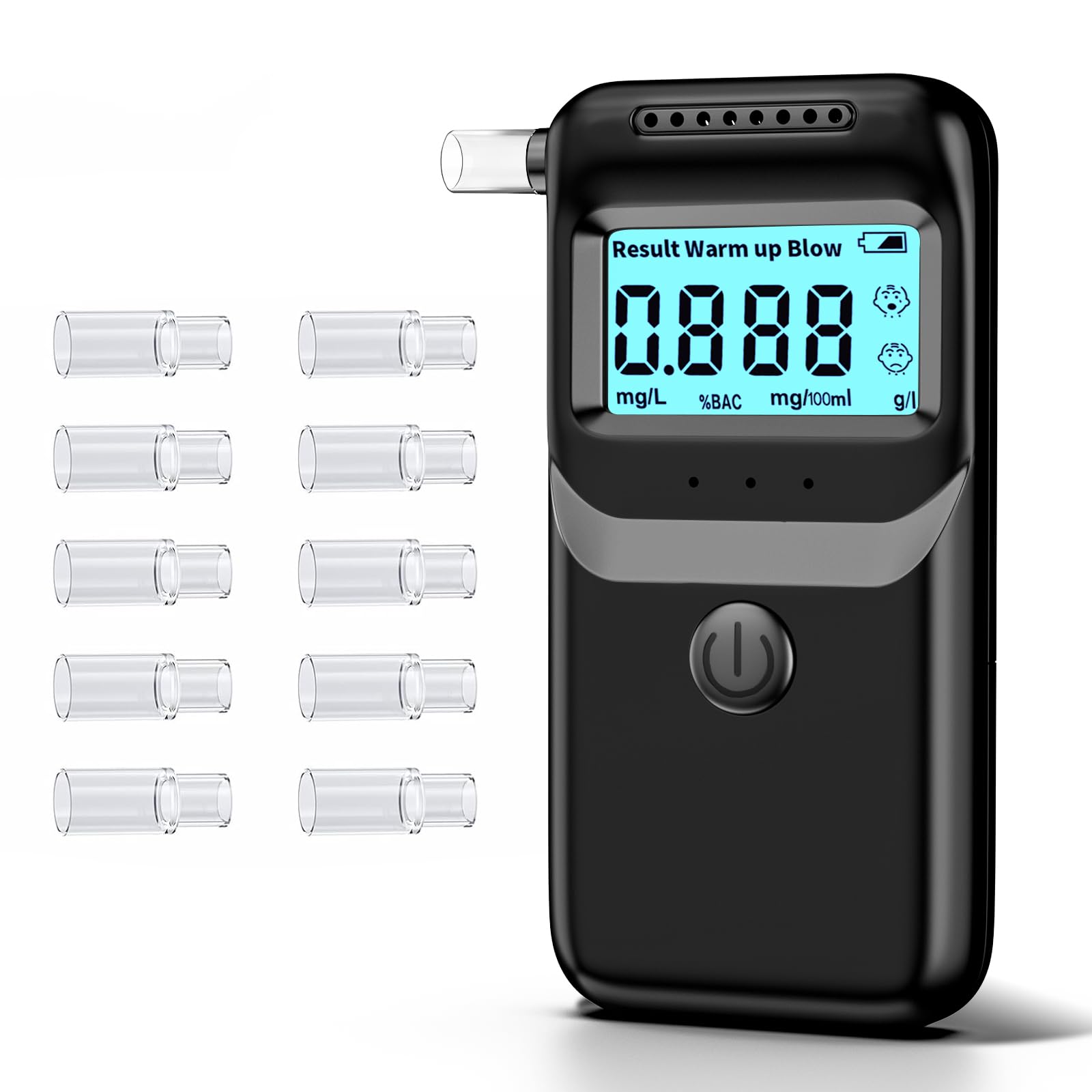 **Portable Alcohol Breathalyzer Tester – High Accuracy & Fast Results with LCD Display & 10 Reusable Mouthpieces – Personal & Professional Use for Home, Workplace, and Law Enforcement**