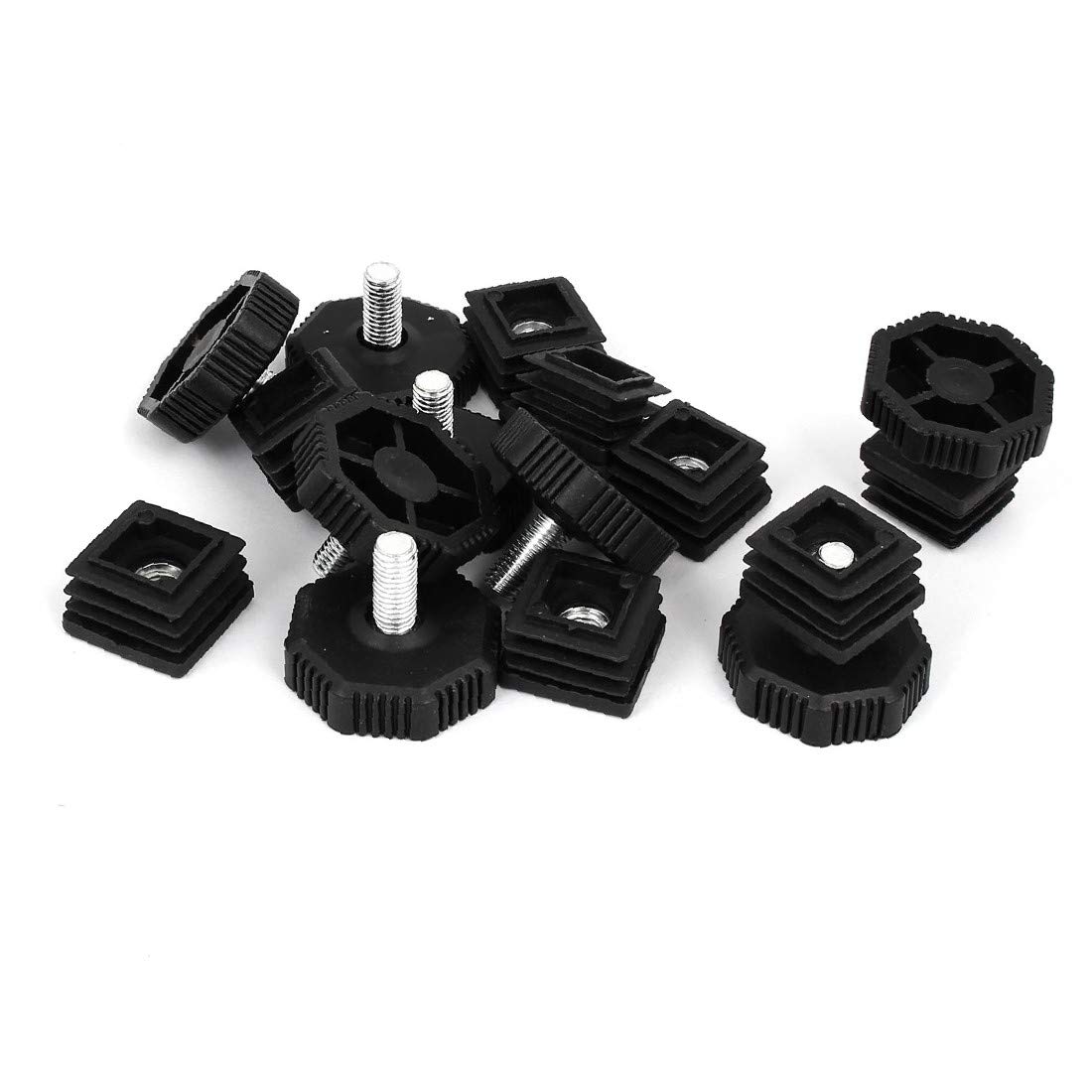 X-DREE 24mm x 24mm Adjustable PP Plastic Threaded Tube Insert Leveling Feet - Black (8 Sets) - Perfect for Furniture, Appliances, and Machinery Leveling