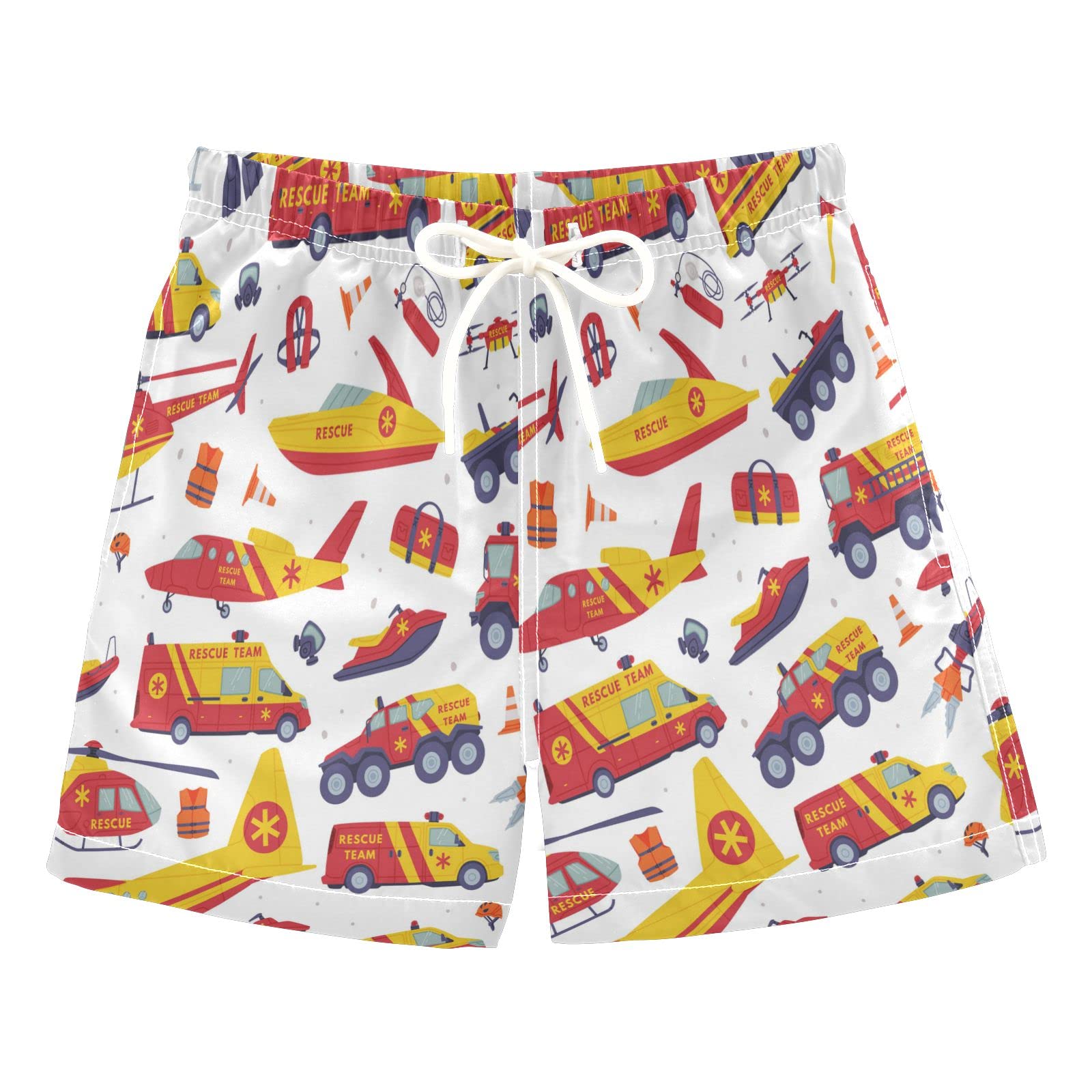 **Boys' Swim Trunks for Toddlers 2T - Quick-Dry Beach Shorts with Rescue Car & Plane Prints - Perfect for Swimming, Summer Play & Pool Parties**