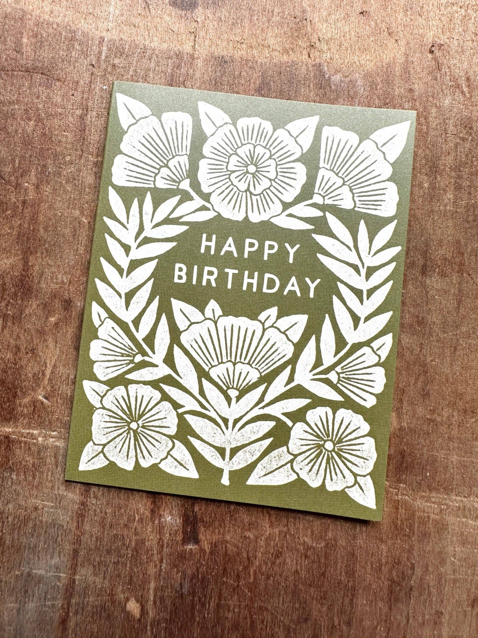 Beautiful Green Floral Happy Birthday Card - Elegant Greeting Card for Women, Men, Friends & Family - Perfect for Birthday Wishes, Celebrations & Special Occasions