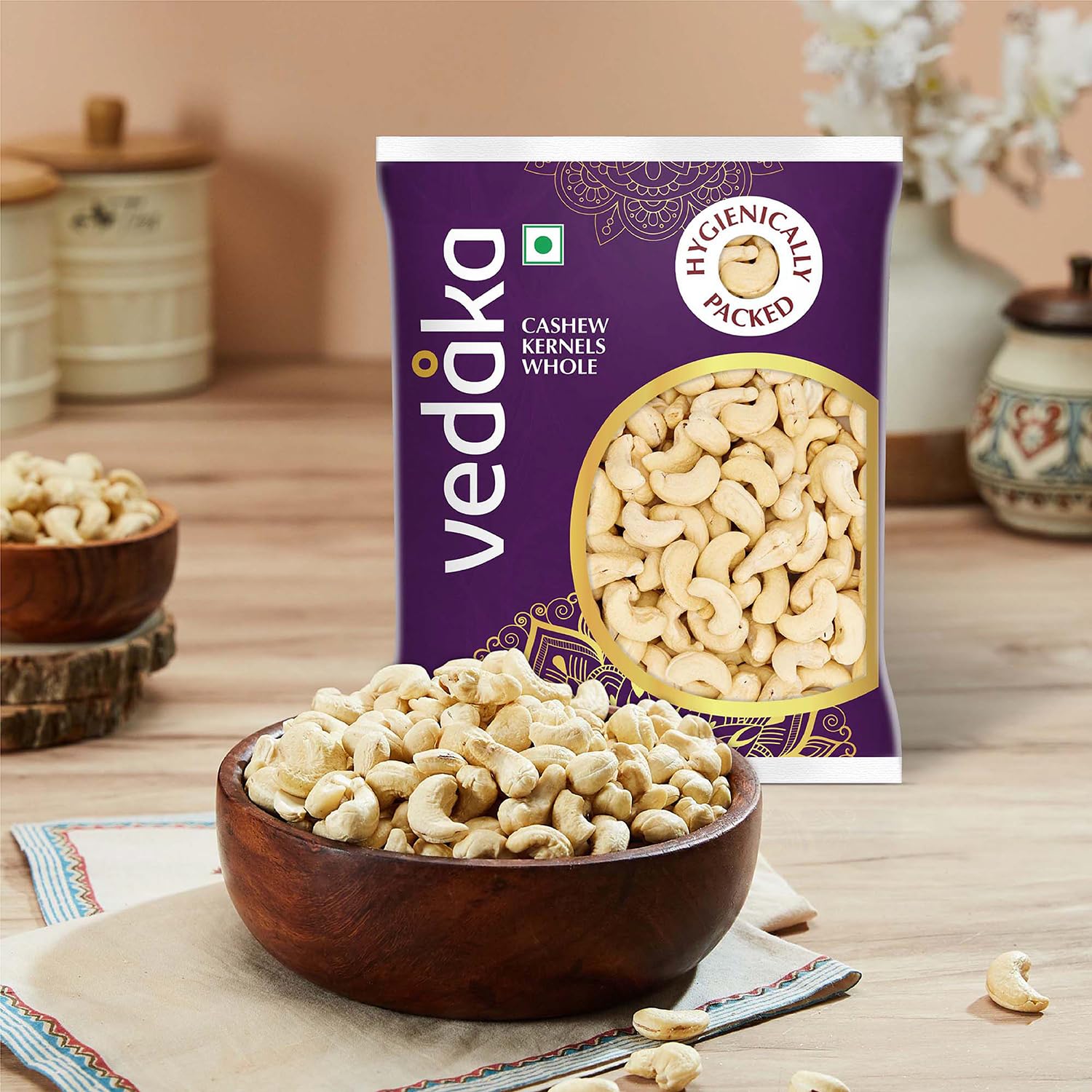Vedaka Premium Whole Cashews - 200g (7oz) | Unsalted, Non-GMO, Gluten-Free Snack | Perfect for Healthy Eating, Baking & Party Platters