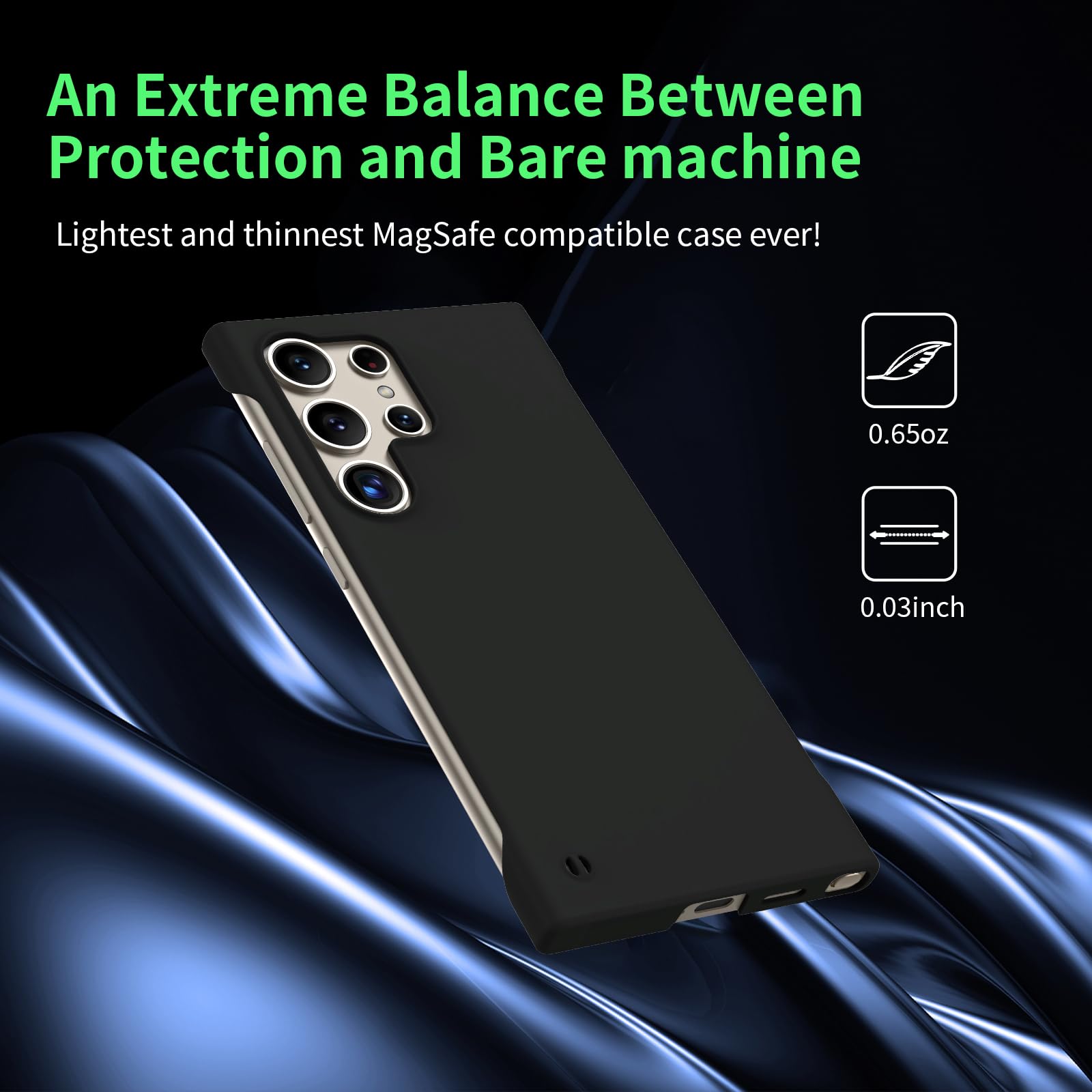 Magnetic Slim Case for Samsung Galaxy S24 Ultra 6.8 Inch (2024) - Ultra Thin Lightweight Durable Matte Hard Cover with Magsafe, Shockproof & Non-Slip Grip - Includes Pull Ring & Rope - Perfect for Daily Use, Travel & Outdoor Activities - Black