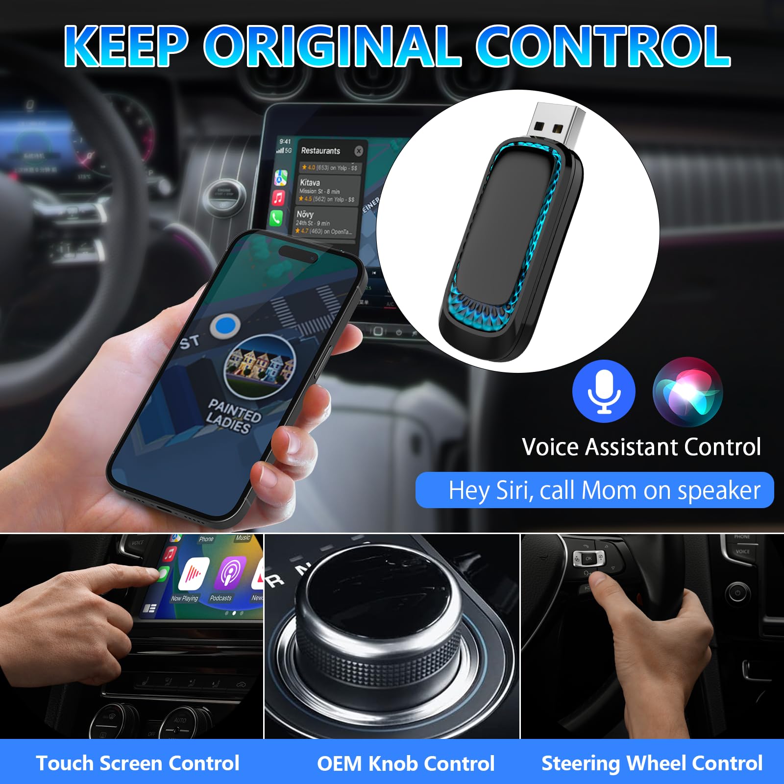 Wireless Android Auto & CarPlay Adapter - Mini USB Dongle Converts Wired to Wireless for iOS 10+/Android 11+ - Plug & Play for Seamless In-Car Connectivity - Perfect for Commuting, Road Trips & Hands-Free Navigation