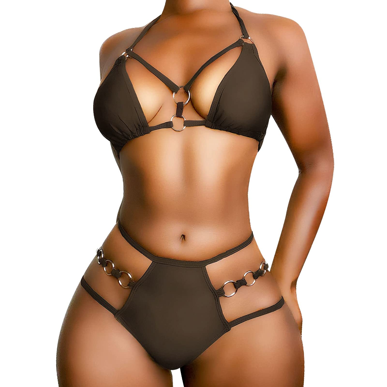 Women's Two Piece Bikini Set - Plunge Neck Swimwear with Cover Up | Summer Beachwear for Swimming, Vacation & Pool Parties