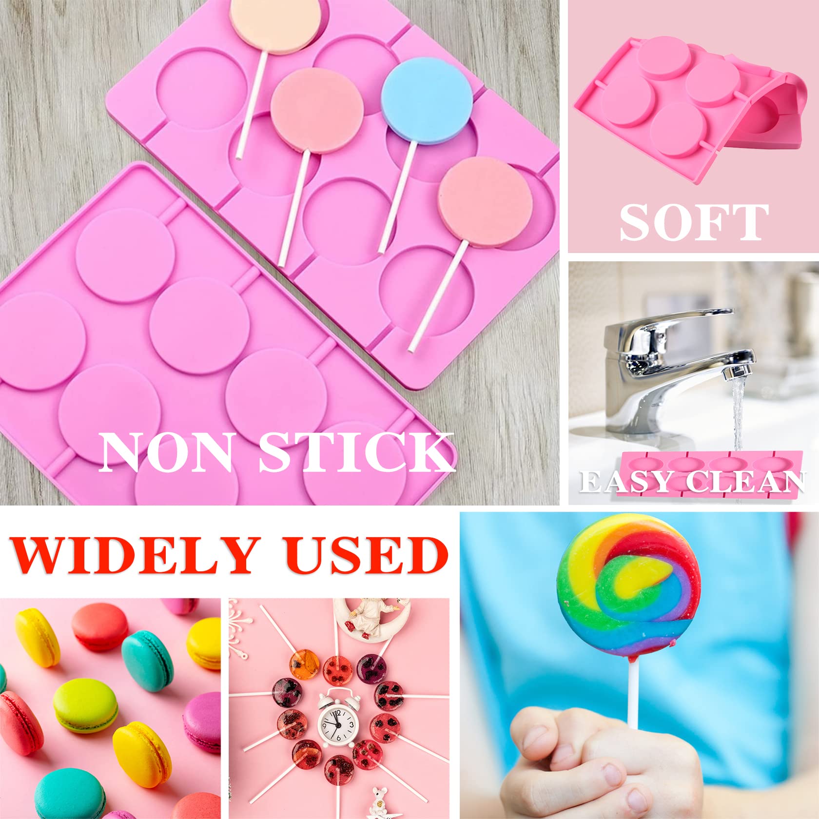 8-Cavity Round Silicone Lollipop Molds - Non-Stick Chocolate Candy Molds with 20 Sticks for Hard Candies, Chocolate, Bread & Jellies - Perfect for DIY Treats, Party Favors and Home Baking (Suction Cup Base Included)