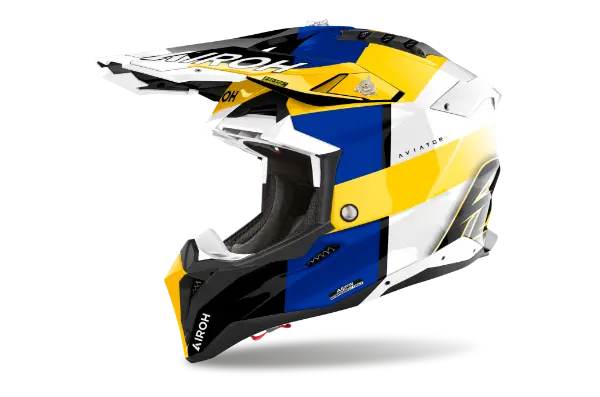 Airoh Aviator 3 Motorcycle Helmet - Monarch Blue & Yellow - DOT & ECE Certified - Lightweight & Ventilated for Street & Racing Use