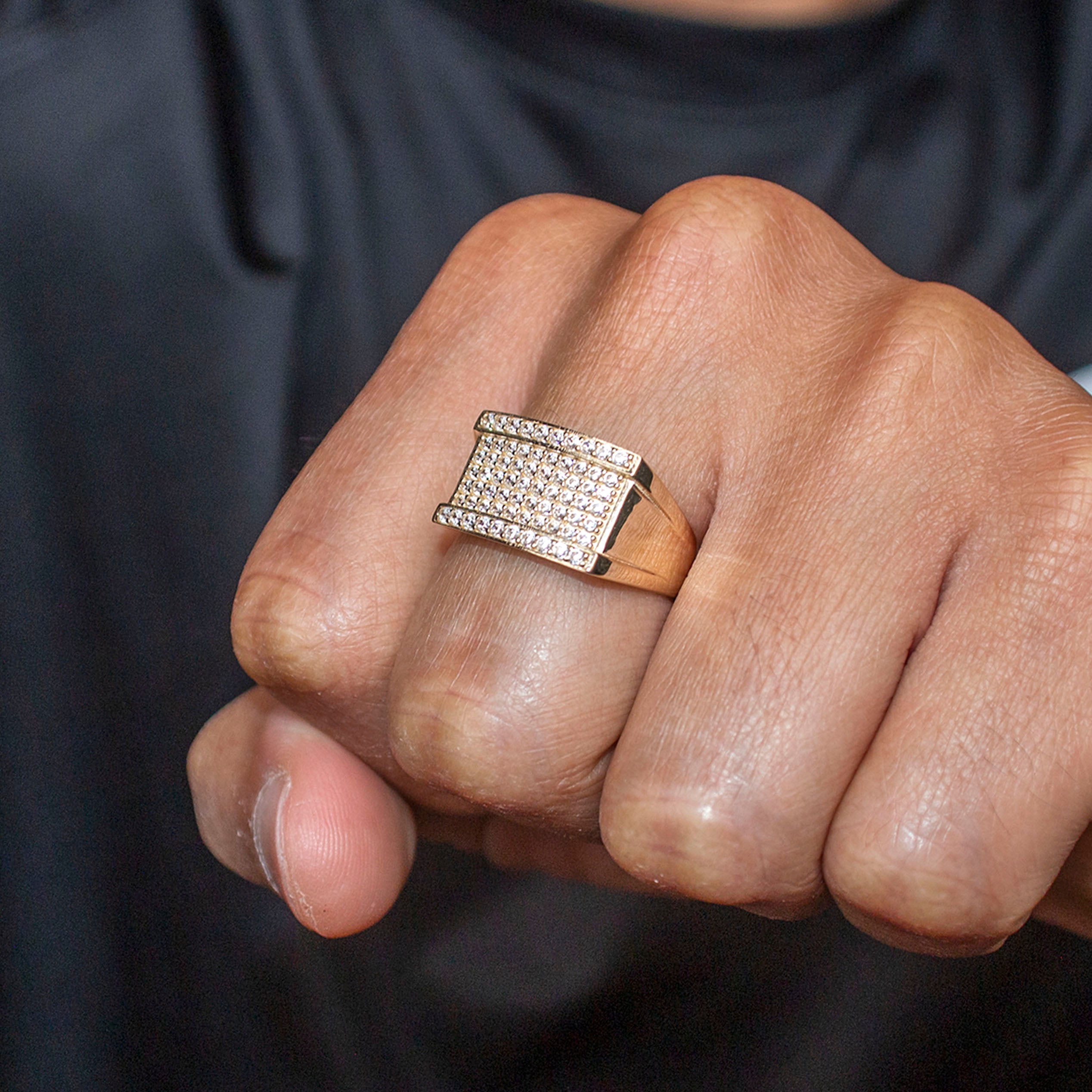 10K Gold Pinky Ring for Men - 3.2 Grams Solid Gold Pinky Ring with Cubic Zirconia - Perfect for Weddings, Parties & Everyday Wear
