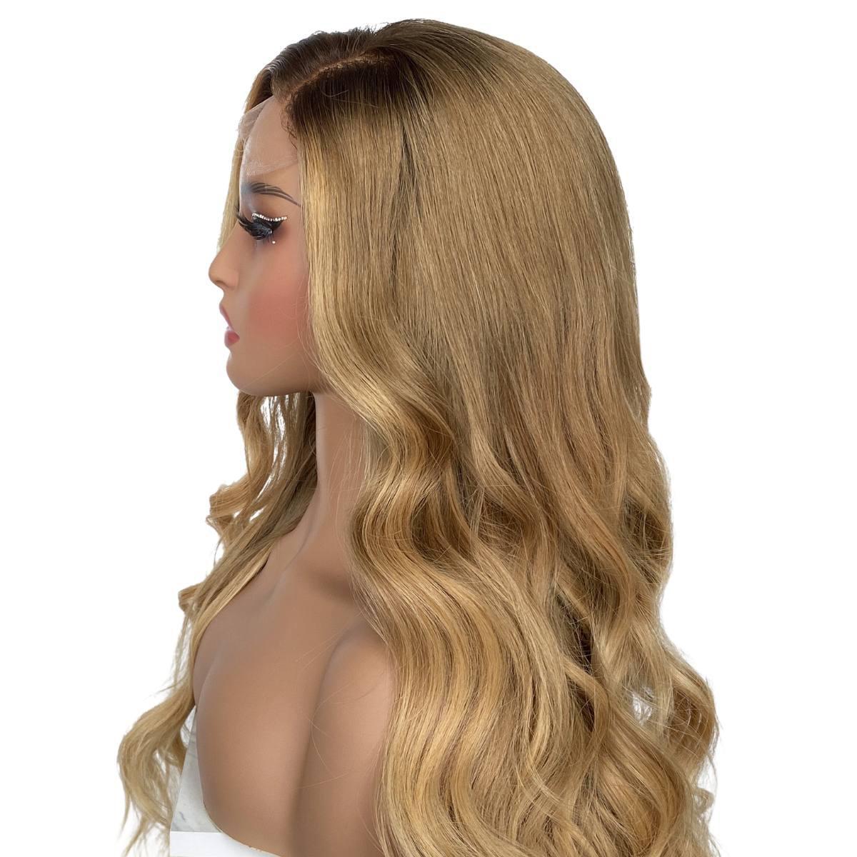 Honey Blonde Ombre Wavy 5x5 HD Lace 100% Human Hair Closure Wig - Natural Looking Hairpiece for Women, Perfect for Daily Wear, Parties & Special Occasions