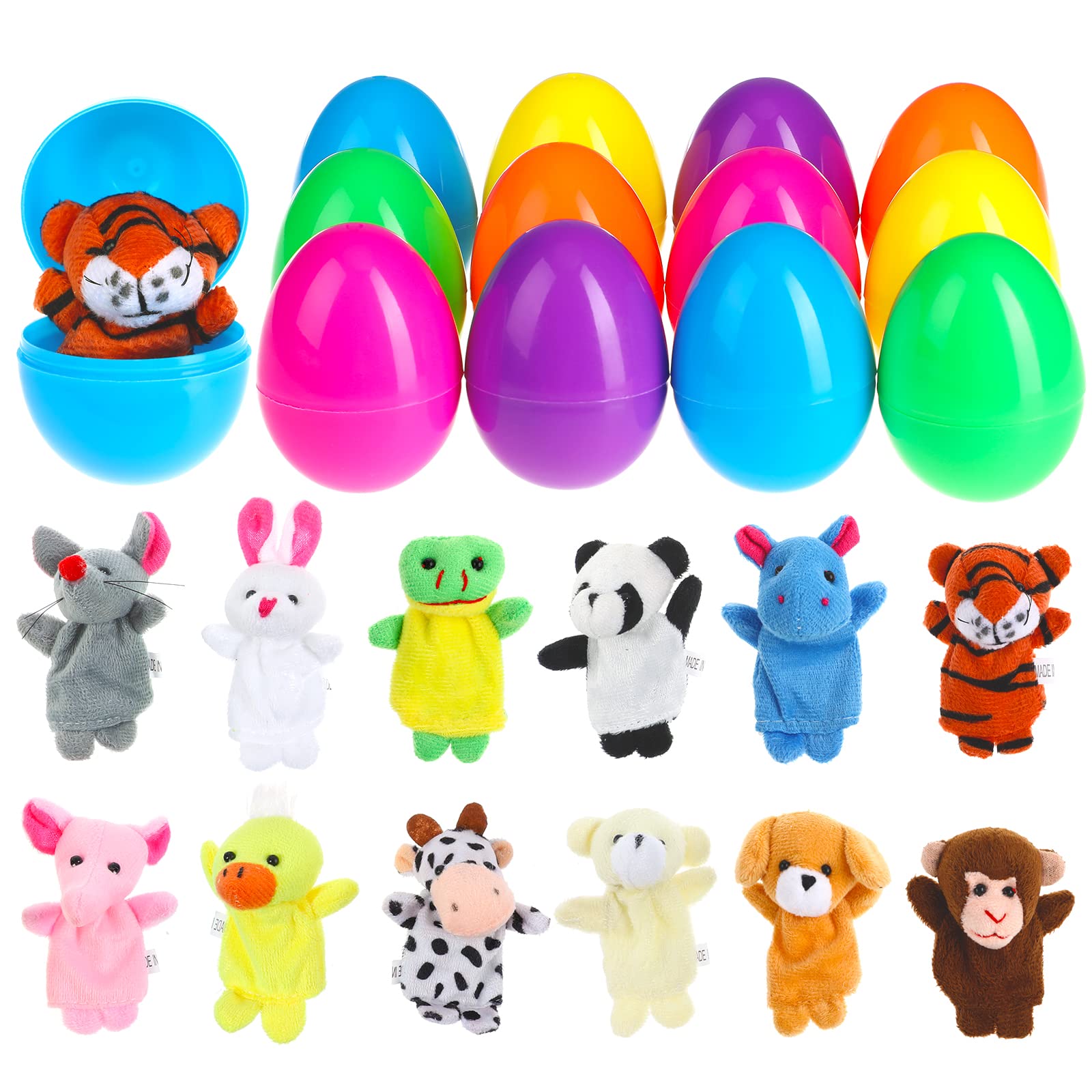 12-Pack Easter Eggs with Finger Puppets - Fun Easter Basket Stuffers & Party Favors for Kids, Easter Egg Hunt Games, Birthday Gifts (Not Pre-Filled) - Perfect for Classroom Activities, Easter Celebrations & Children's Party Favors