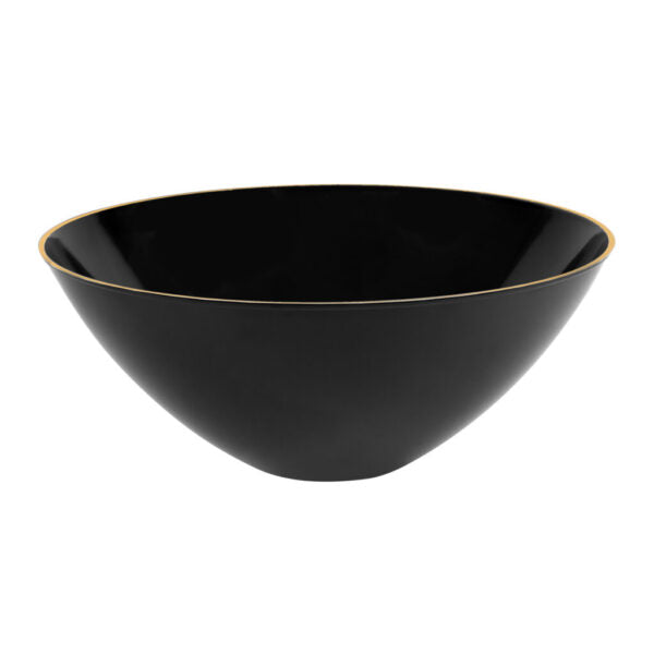 Premium Black & Gold Organic Plastic Salad Bowls - 2 Pack Set, BPA-Free & Eco-Friendly for Healthy Meals, Picnics, and Party Serving