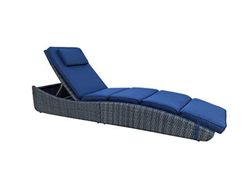 Wicker Patio Rattan Poolside Folding Space Saving Sun Lounger Blue - One Piece
