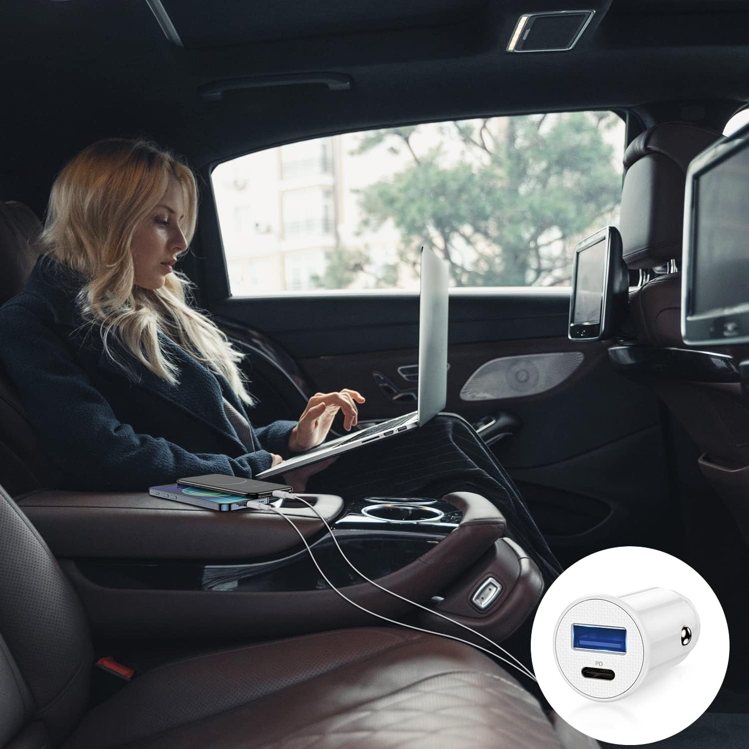 Apple MFi Certified USB C Car Charger - Fast Charging Dual Port Cigarette Lighter Adapter for iPhone 14/13/12/11/XS/Plus & iPad - Includes 2Pack Lightning to USB C/A Cables - Perfect for Road Trips & Daily Commutes