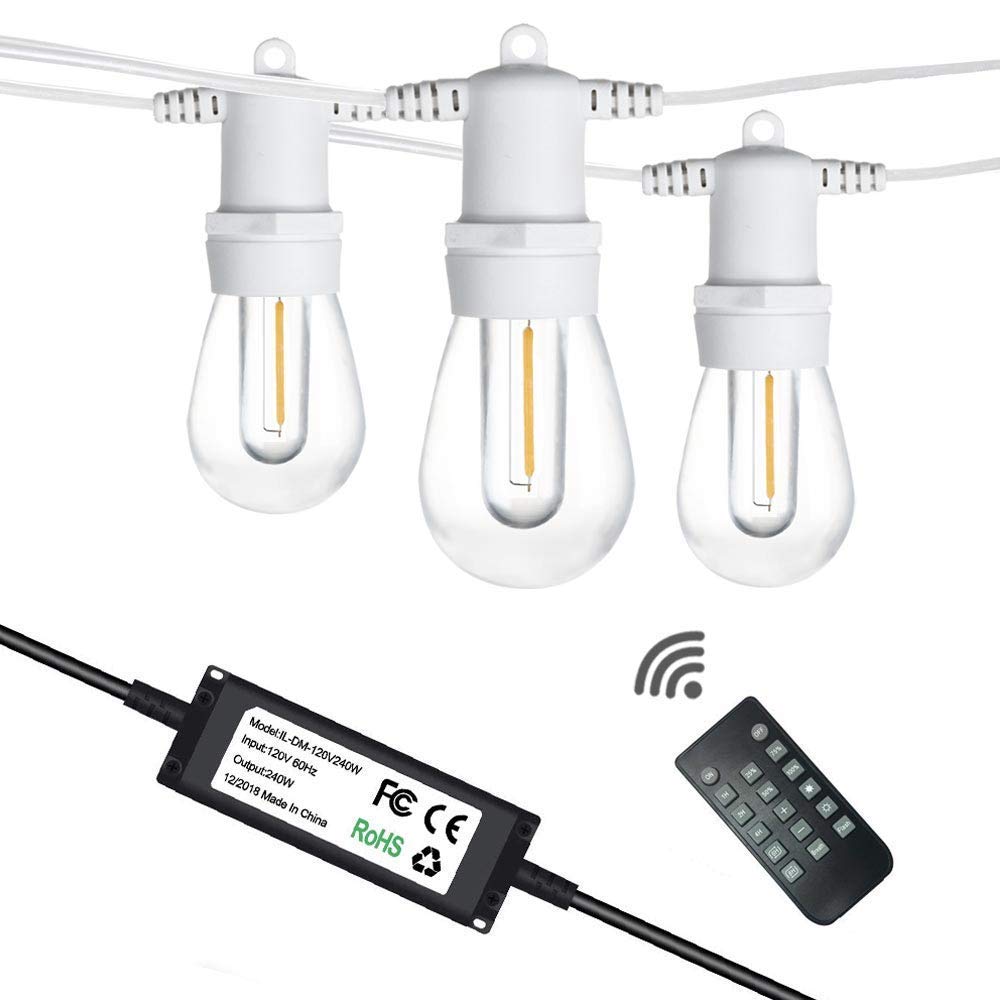 SUNTHIN 96FT Outdoor White LED String Lights with 240W Dimmer & Wireless Remote Control - 50Ft Range, Auto Off Timer - Perfect for Patio, Garden, Wedding, and Backyard Decor