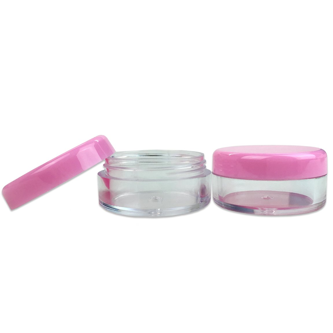 150 Pcs 5G/5ML Clear Round Jars with Pink Lids - BPA Free Plastic Containers for Herbs, Spices, Tea, Coffee & Food Storage - Perfect for Pantry, Kitchen & DIY Organizing