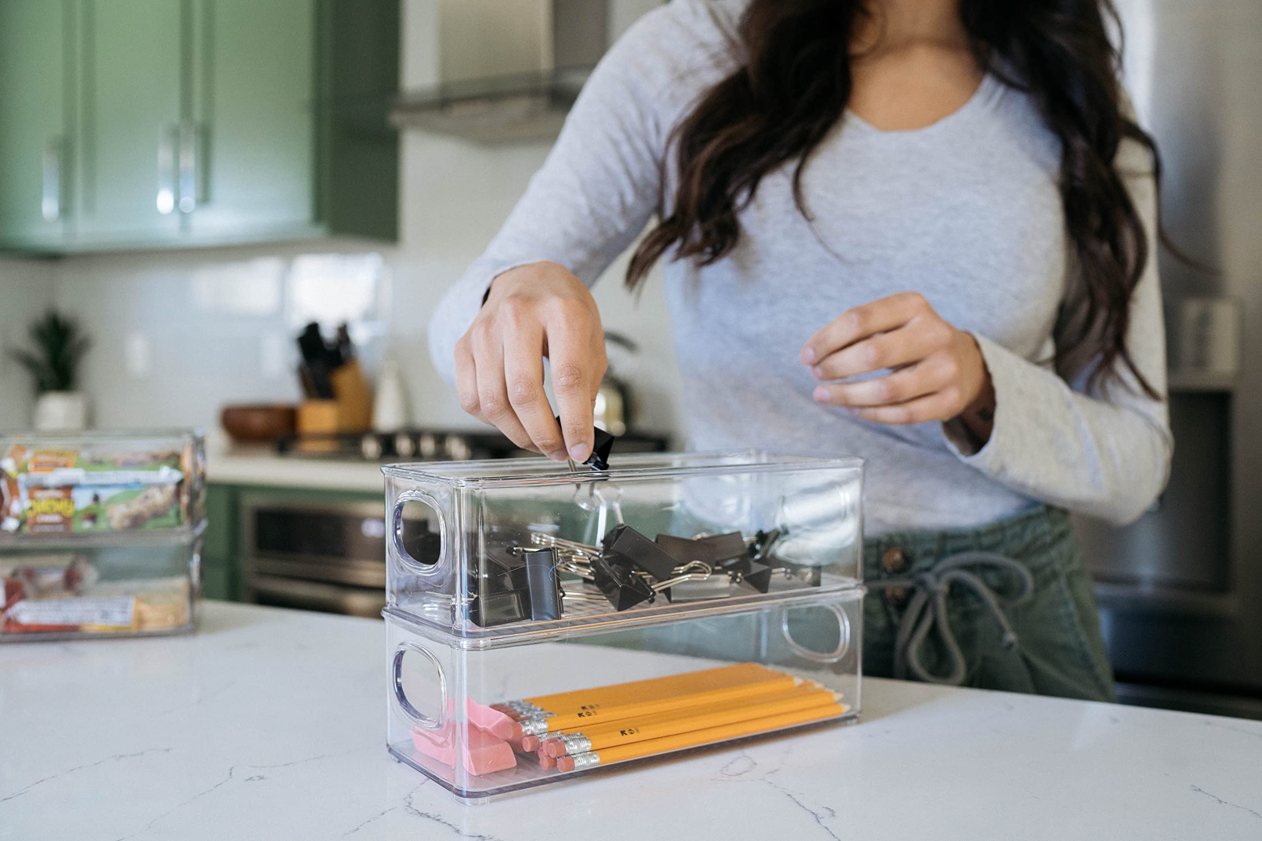 ClearSpace Plastic Pantry & Fridge Organizer Bins – 6 Pack for Kitchen Storage, Food Organization, and Decluttering – Perfect for Pantry Shelves, Refrigerator, and Cabinet Organization