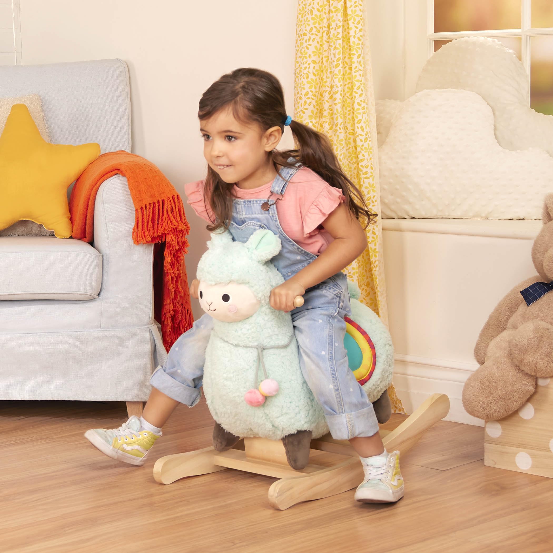 Battat Wooden Llama Rocking Toy - Plush Ride-On Rocker for Toddlers 12+ Months - Sturdy & Durable Active Play Toy for Kids - Perfect for Indoor Playrooms, Nursery Decor & Toddler Gift Ideas