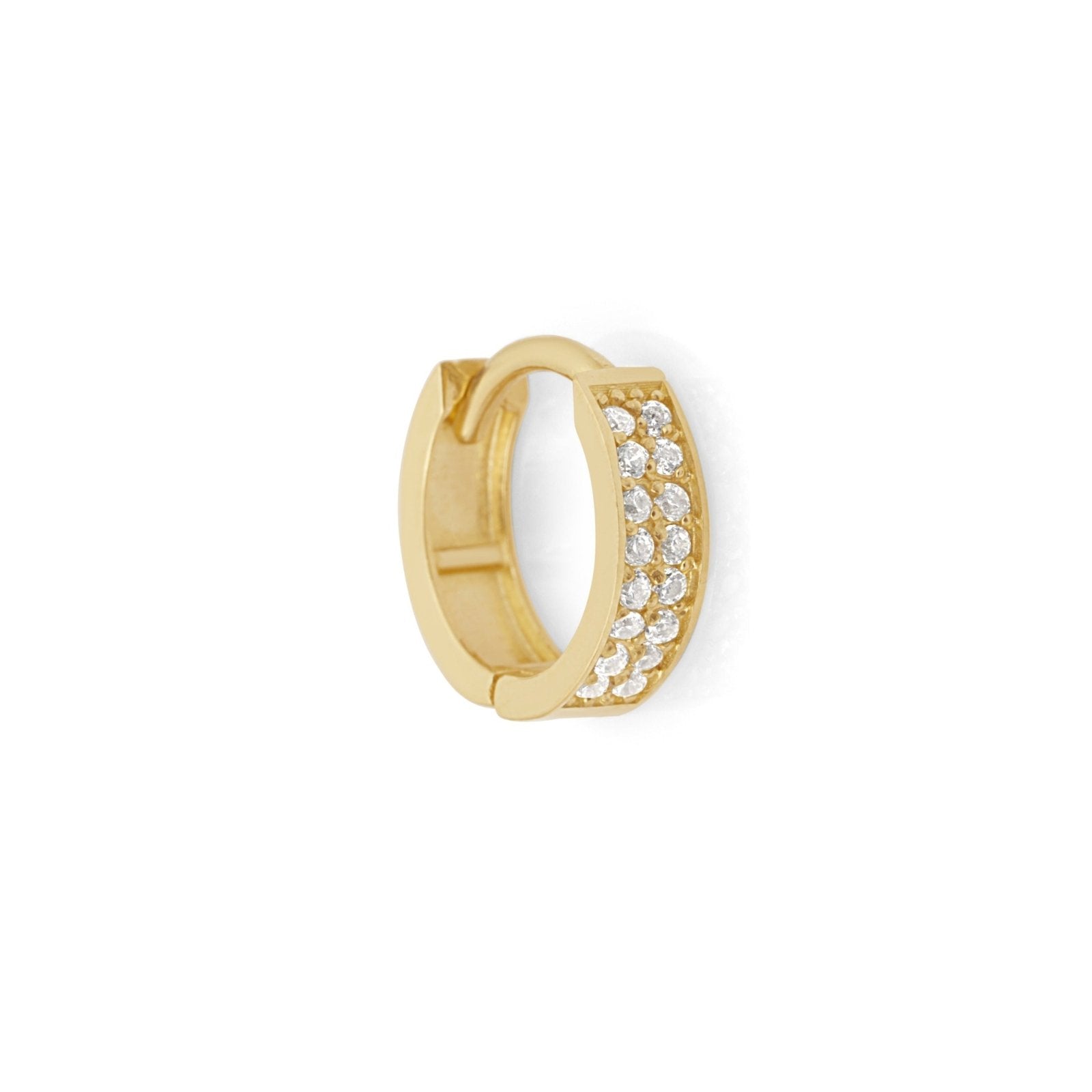 14k Yellow Gold Double Row Pavé Huggie Earrings – Elegant & Dainty Hoop Earrings for Women, Perfect for Everyday Wear, Date Night & Special Occasions
