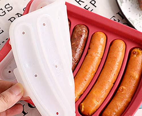 Non-Stick Silicone Hot Dog Mold - 6-Cavity BPA Free Sausage Steamer for Oven & Microwave | Perfect for Homemade Hot Dogs, Ice Cubes, Bread, Candy, Jelly & Chocolate Baking - Red