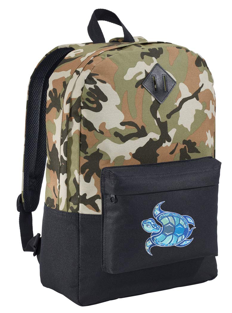Camo Sea Turtle Backpack - Medium Size Waterproof Hiking Backpack for Outdoor Adventures & School Use