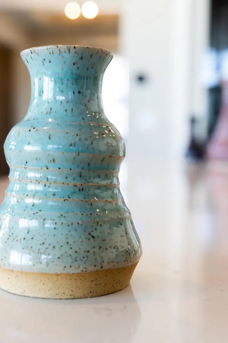 Handmade Speckled Stoneware Pot in Clear Turquoise – Small Decorative Ceramic Planter for Succulents, Herbs & Home Décor | Perfect for Indoor Plants, Office Desk & Gift Ideas