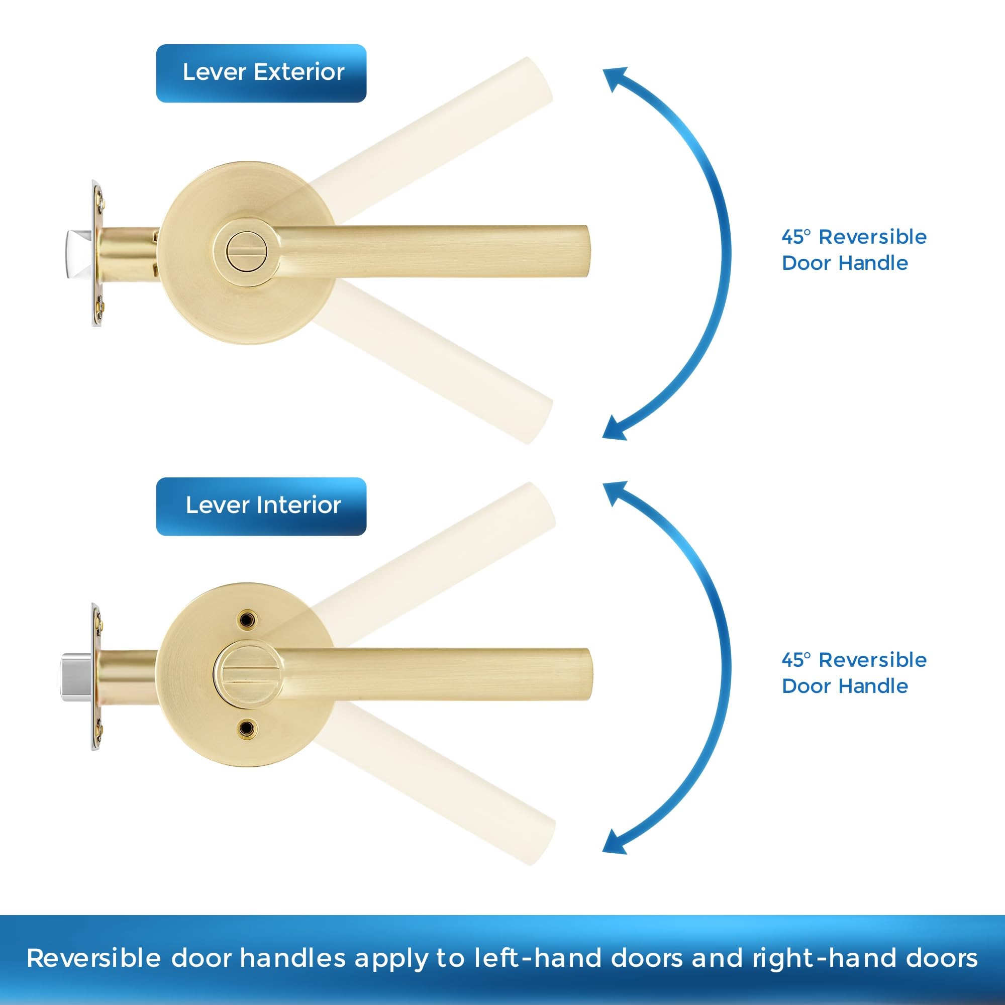 Leydebong 4 Pack Gold Privacy Door Handles - Bed & Bath Lever Door Locks (Left/Right Handed) in Satin Brass Finish - Perfect for Bedrooms, Bathrooms & Interior Doors