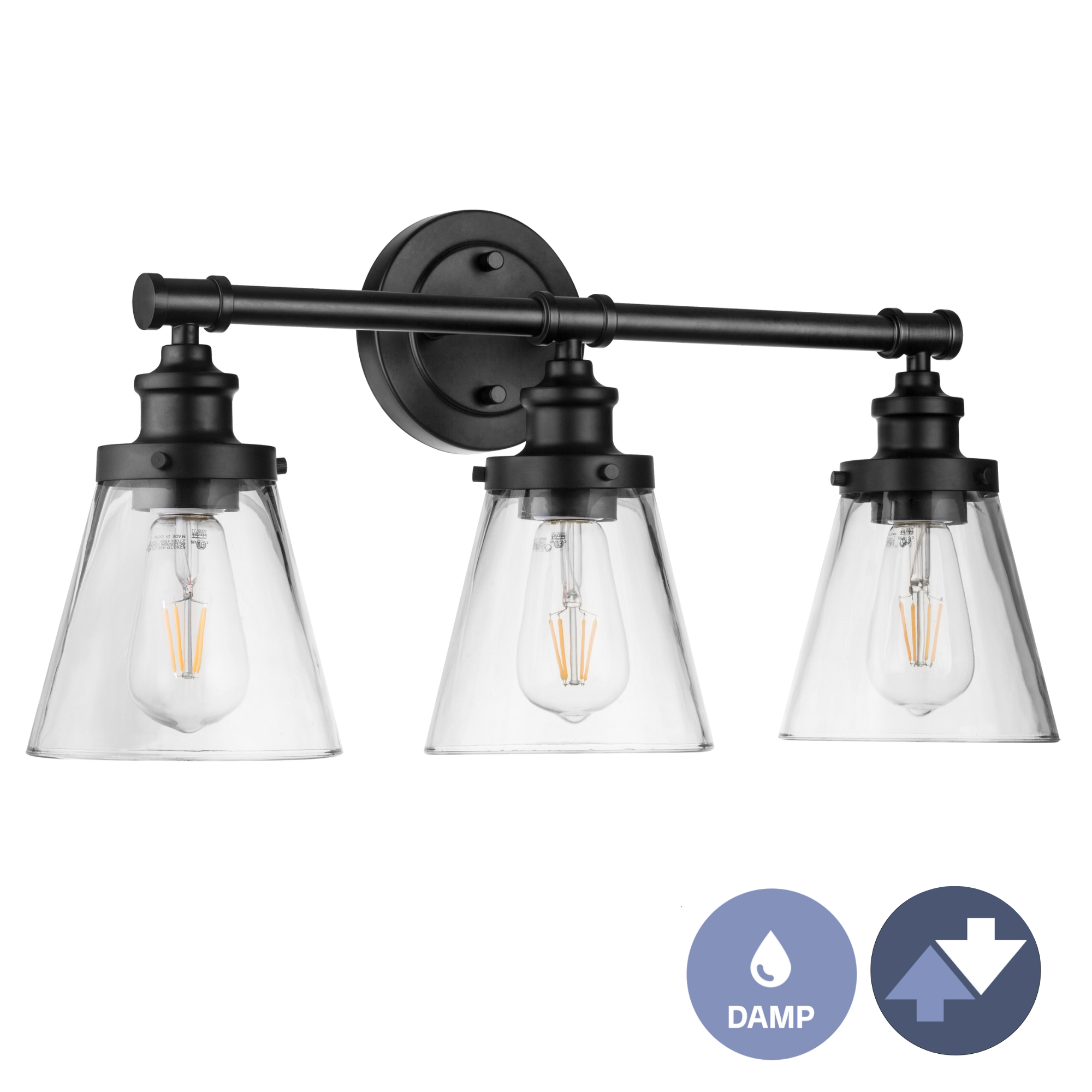 Helenah 3-Light Matte Black Vanity Mirror Light for Bathroom & Makeup Area - Elegant Dressing Room Lighting Fixture