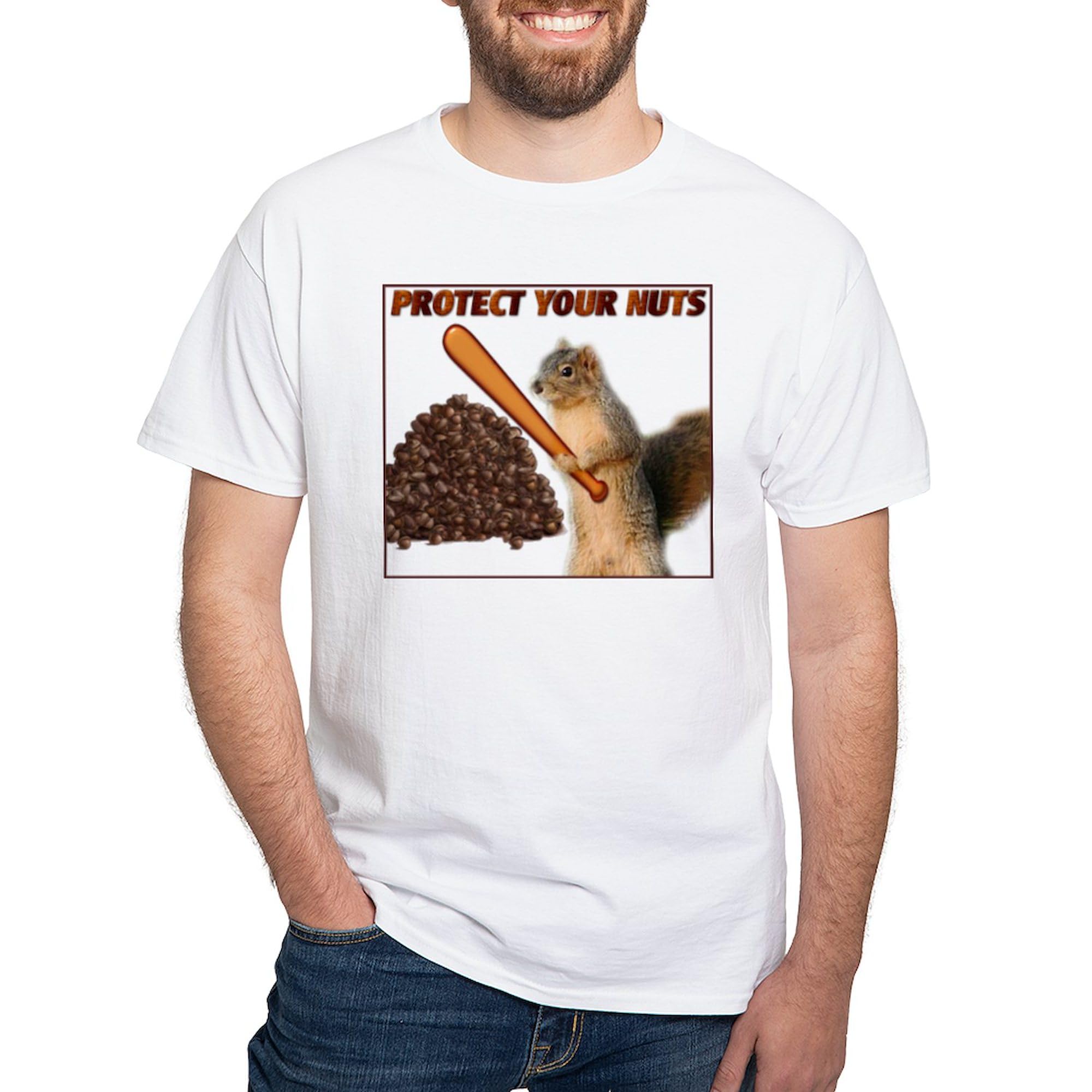 Protect Your Nuts! Men's 100% Cotton Ash Grey Graphic T-Shirt - Classic White Print, Comfortable Casual Wear for Outdoors, Sports & Funny Gifts