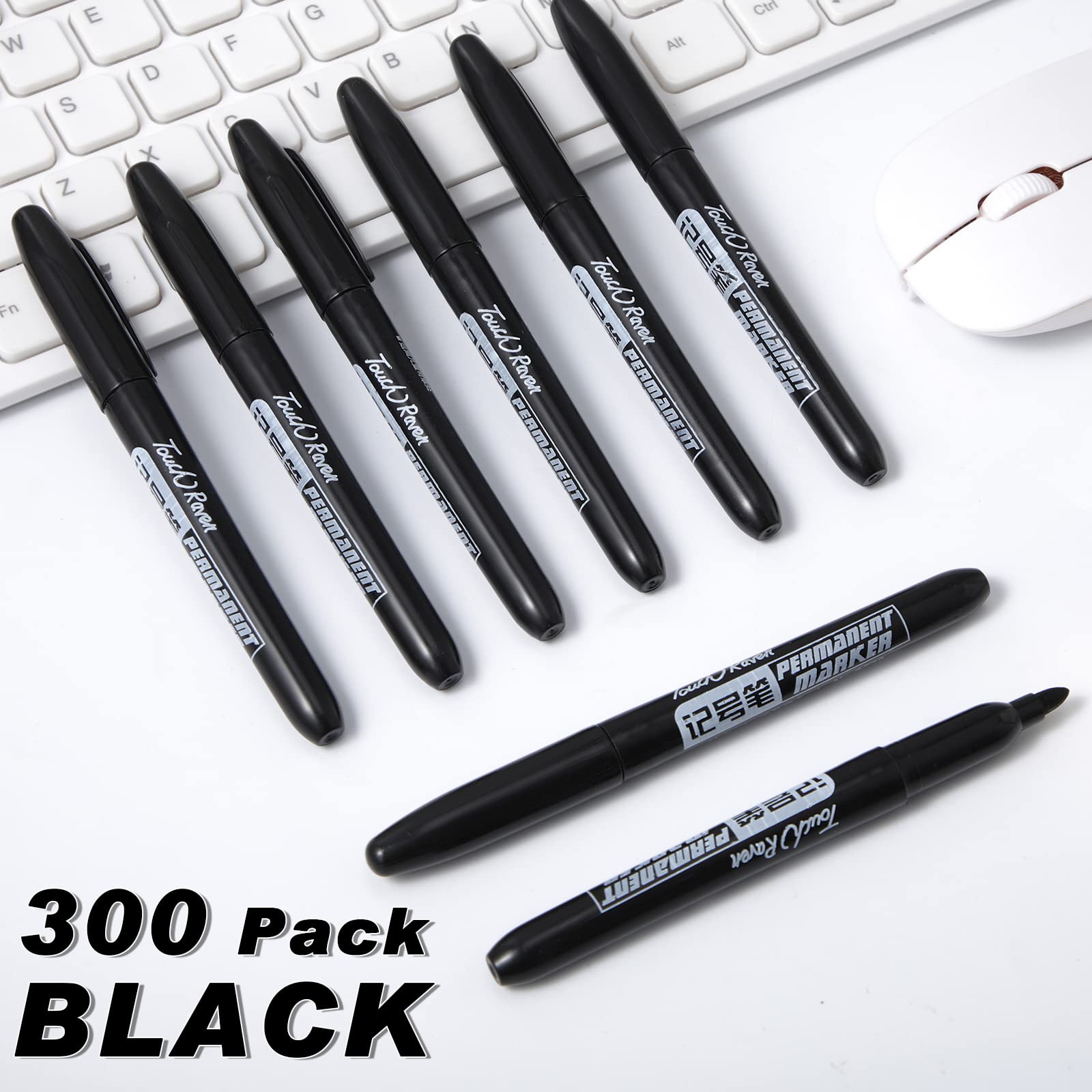 Thenshop 300 Pack Permanent Markers Bulk - Fine Point Waterproof Markers for Plastic, Wood, Stone, Metal & Glass - Ideal for Office, Classroom, Easter, Graduation & Back to School Supplies (Black)