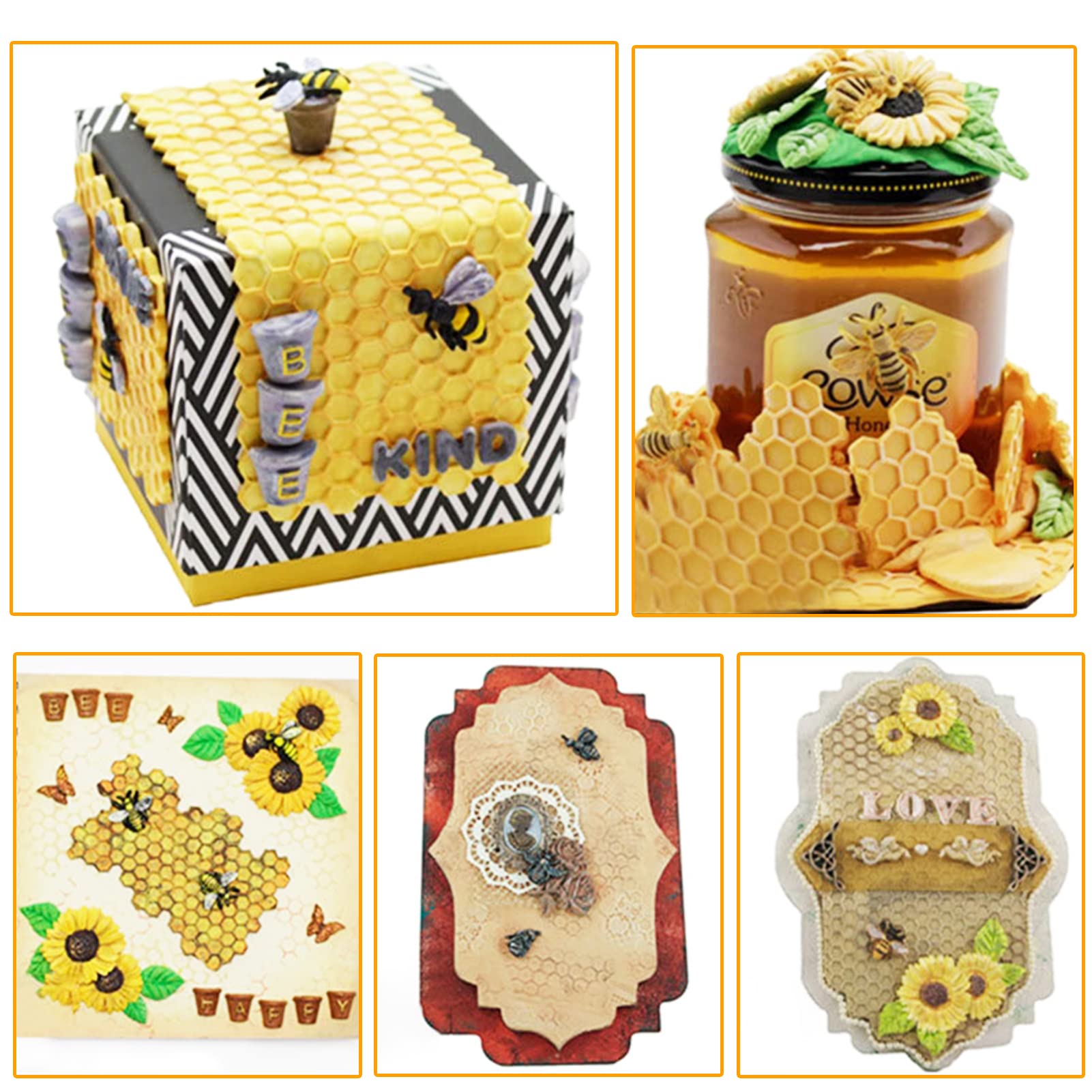 7-Piece Bee Silicone Mold Set - Honeycomb, Sunflower & Beehive Cake Decorating Molds for Fondant, Chocolate & Candy Making - Perfect for Birthday Cakes, Cupcake Toppers, and DIY Baking Projects