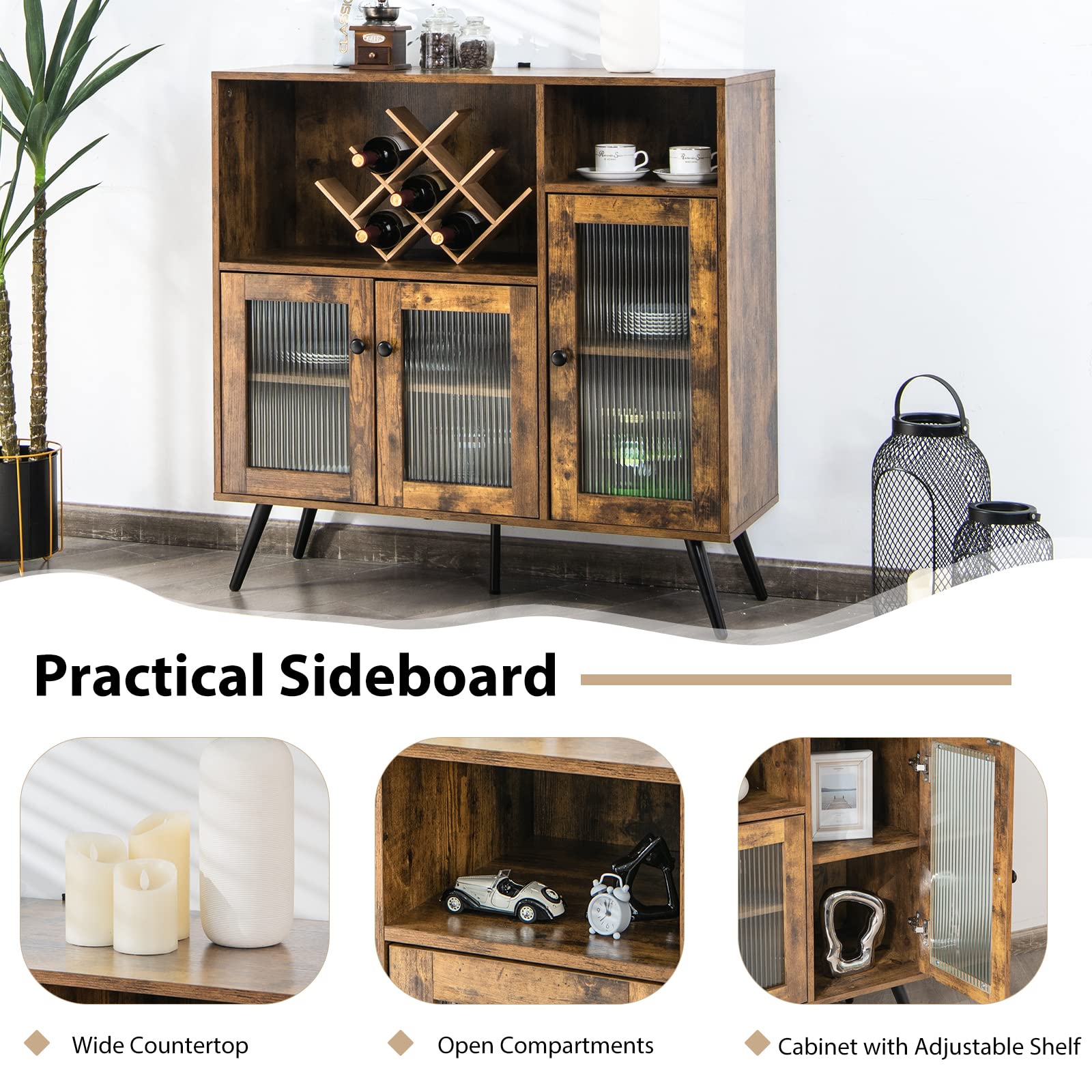 **Farmhouse Wood Sideboard Buffet Cabinet with Adjustable Shelves & Anti-Tip Device - Kitchen Storage, Coffee Bar Console Table for Living Room, Dining Room, Entryway - Perfect for Farmhouse Decor & Small Space Organization**