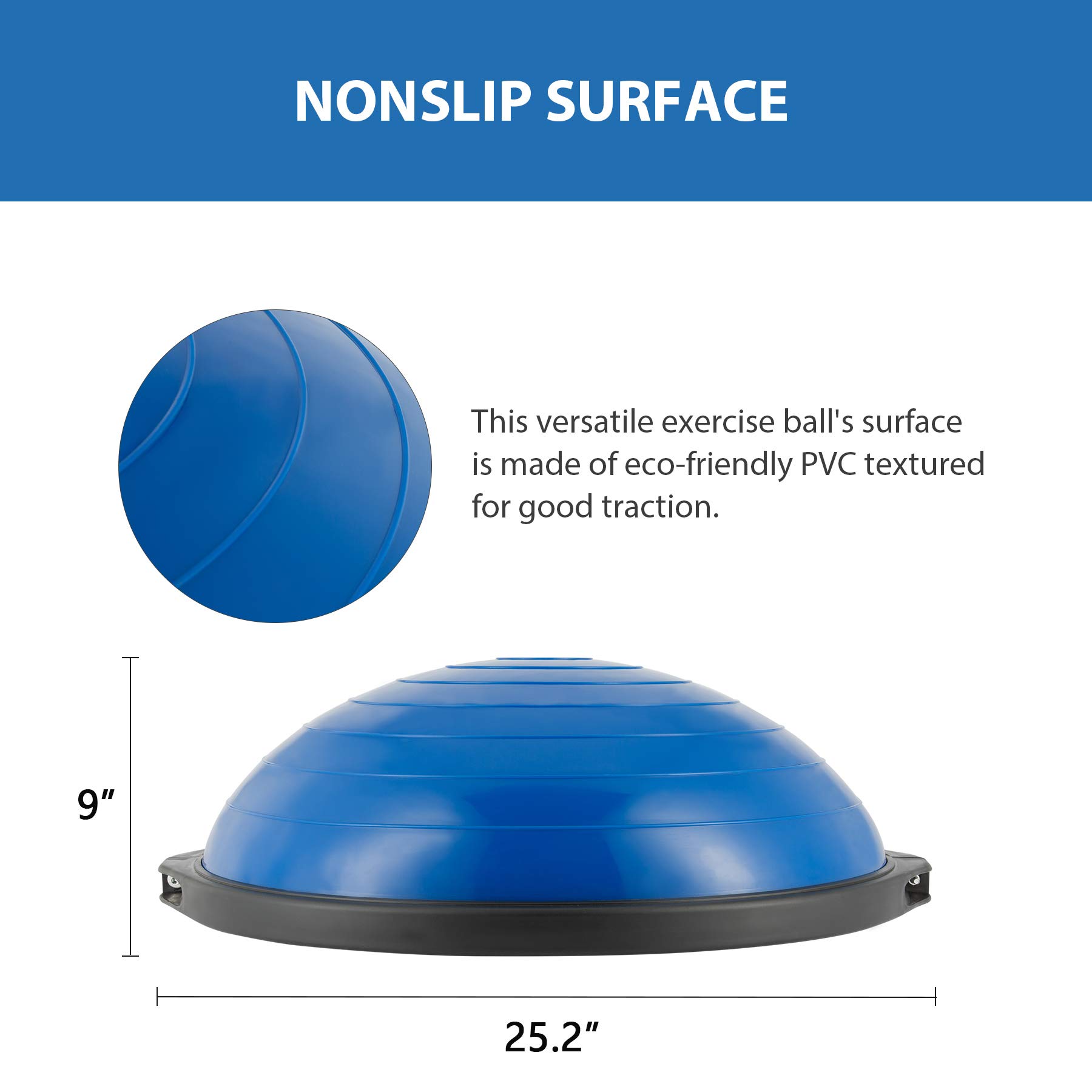 ZELUS 25in. Balance Ball - 1500lb Capacity Inflatable Half Exercise Ball with Non-Slip Base | Wobble Board Balance Trainer for Strength & Yoga | Includes 2 Resistance Bands, Pump & Extra Ball | Perfect for Home Gym, Physical Therapy & Core Workouts