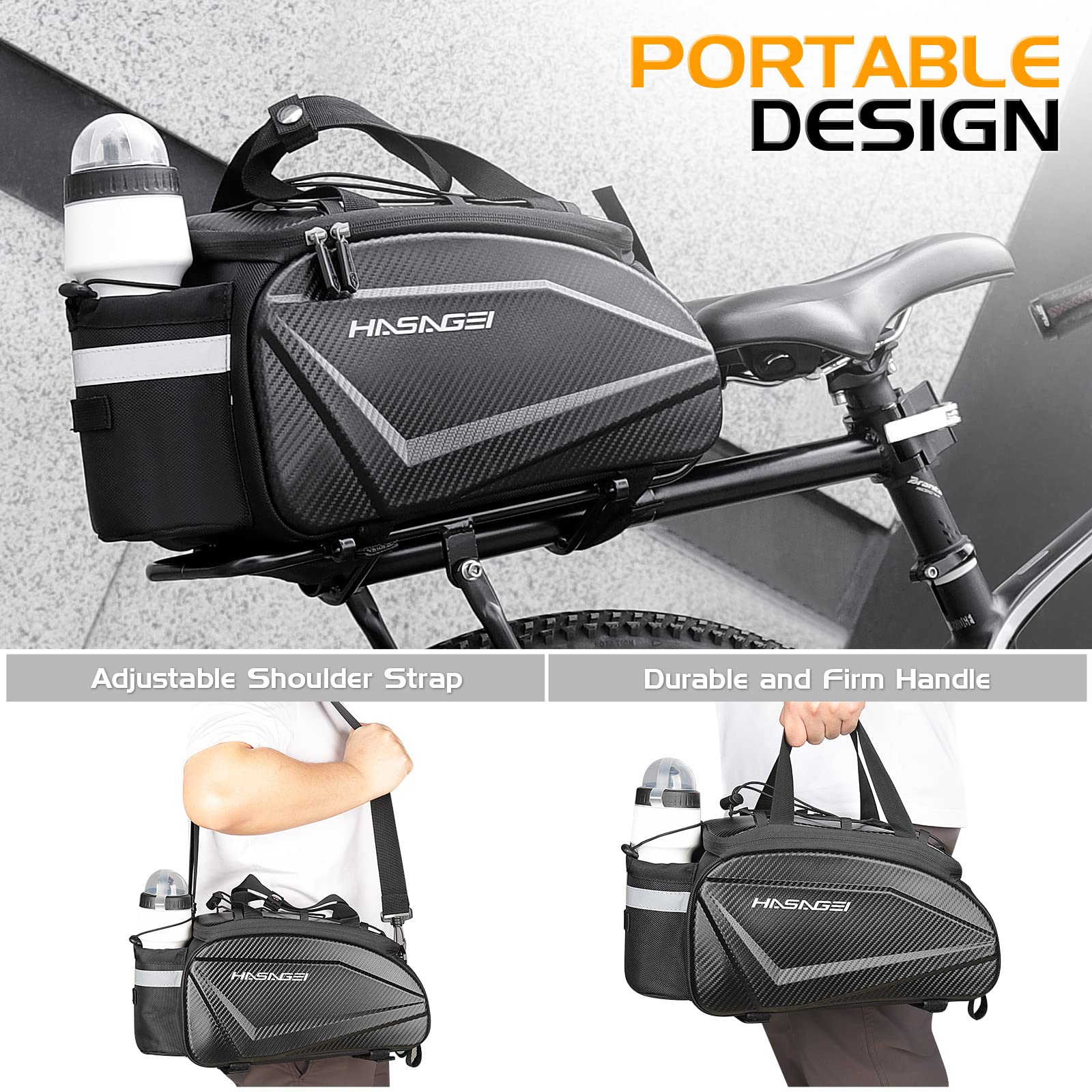 **Waterproof Bike Pannier Bag - 9L Large Capacity Bicycle Rack Bag with Rain Cover, Portable Strap & Tool-Free Installation - Durable Cycling Storage for Commuting, Travel & Outdoor Adventures**