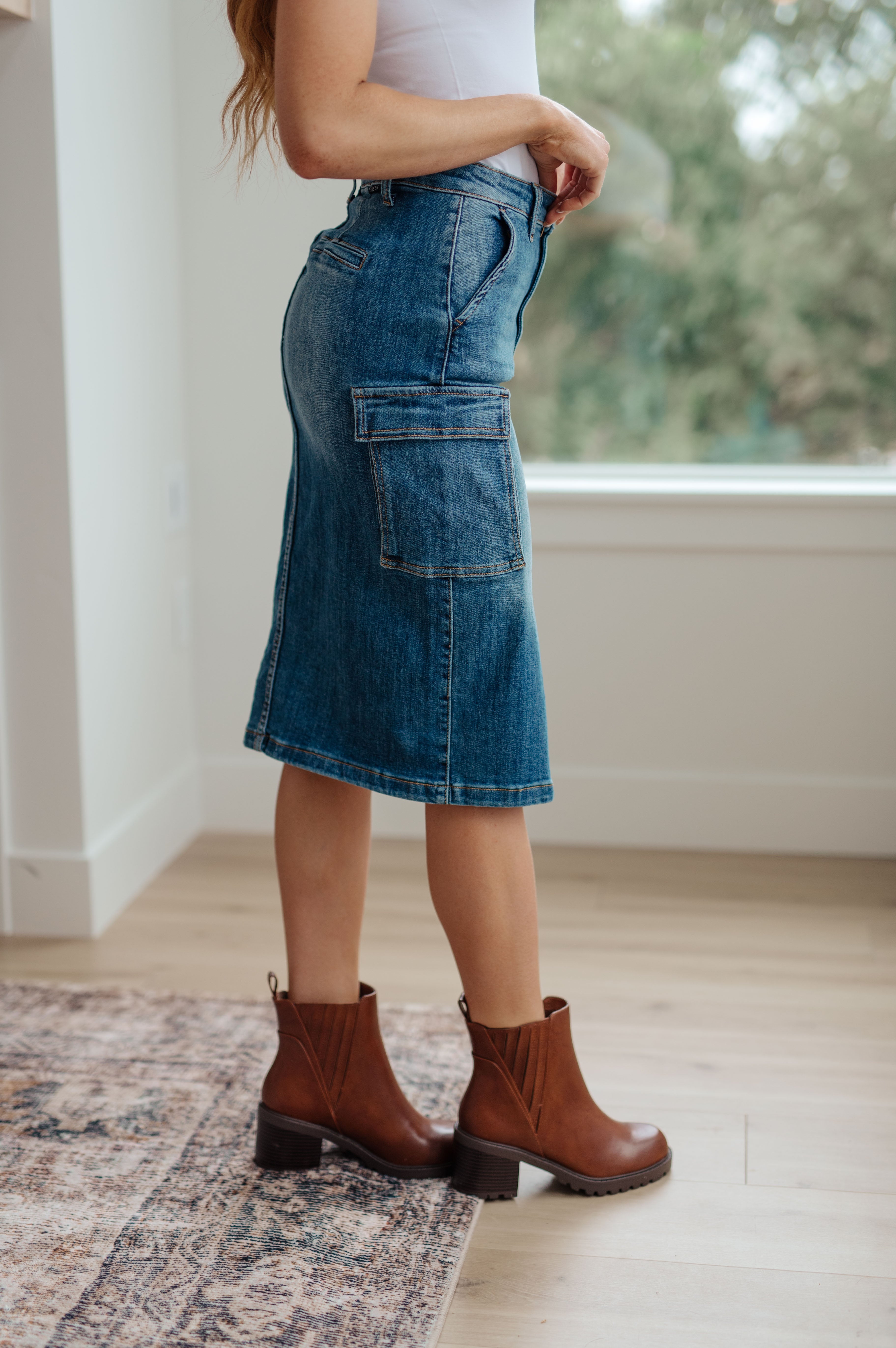Always Be There Cargo Denim Skirt for Women - High Waist Stretch Denim Skirt with Pockets | Perfect for Casual Outfits, Streetwear & Travel