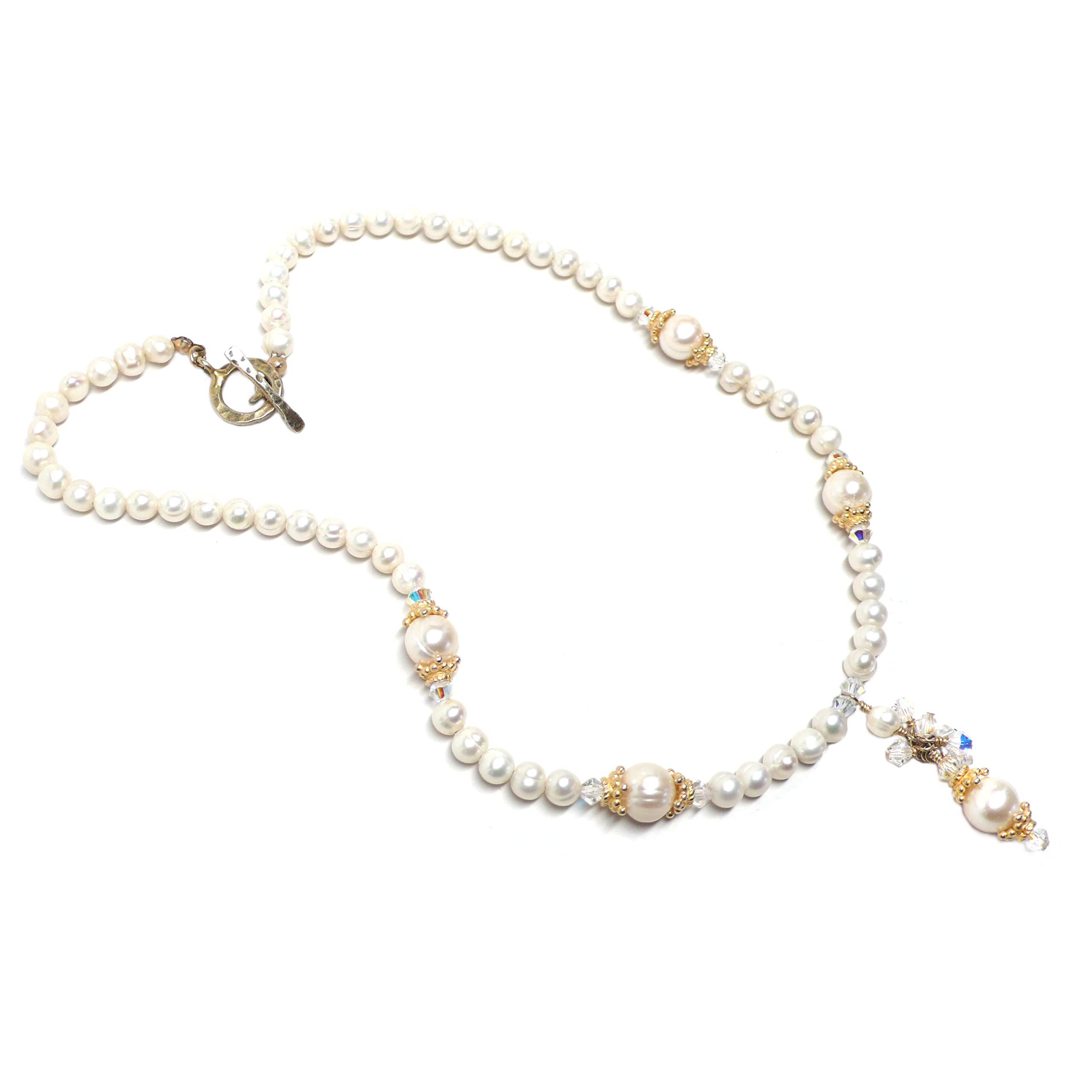 Elegant White Cultured Freshwater Pearl Necklace with Vermeil Crystal Accents - Perfect for Weddings, Parties & Special Occasions