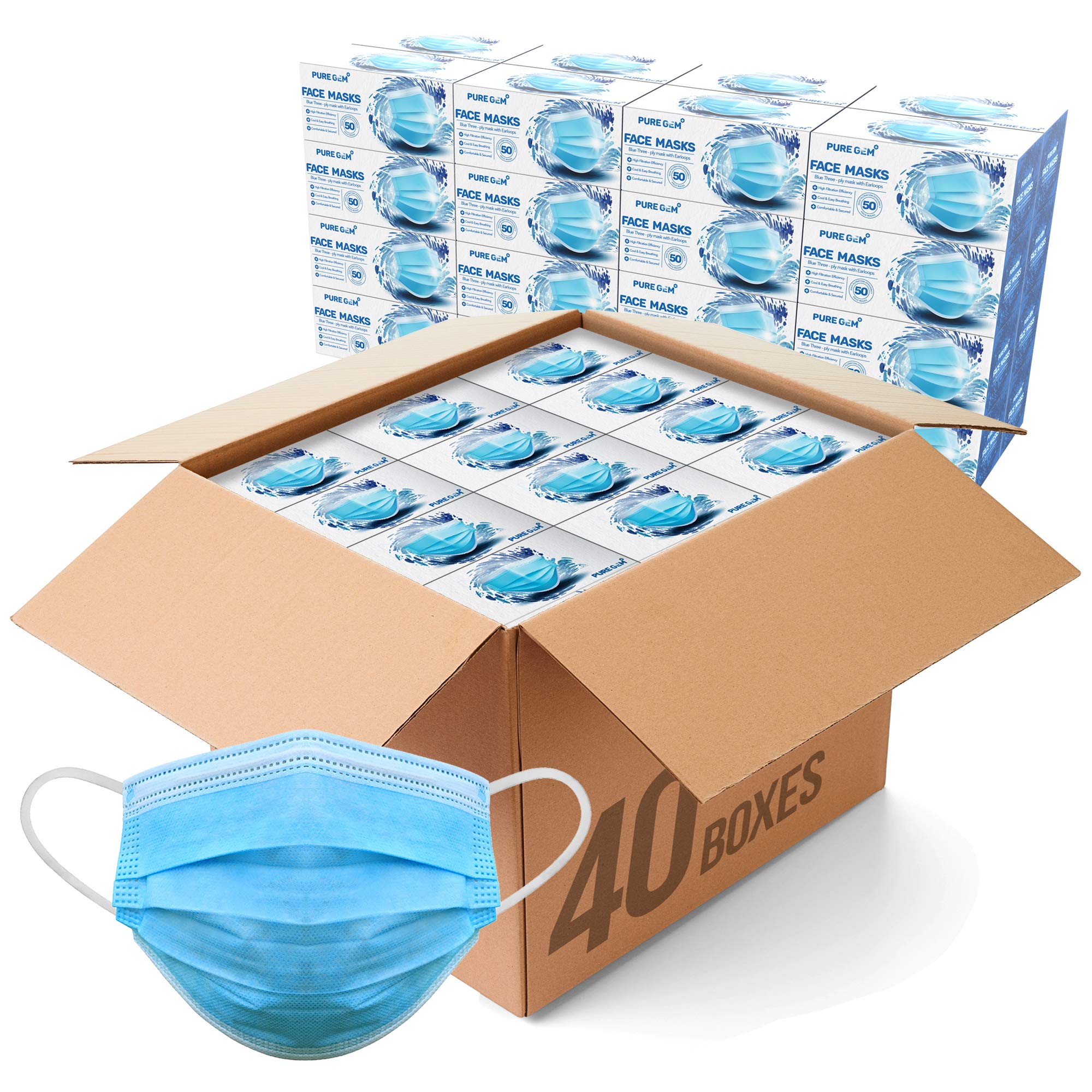 3-Ply Disposable Face Masks for Adults - Single Use Facial Cover with Comfortable Elastic Earloop - Breathable & Lightweight Protection for Home, Office, School, Travel & Outdoor Activities