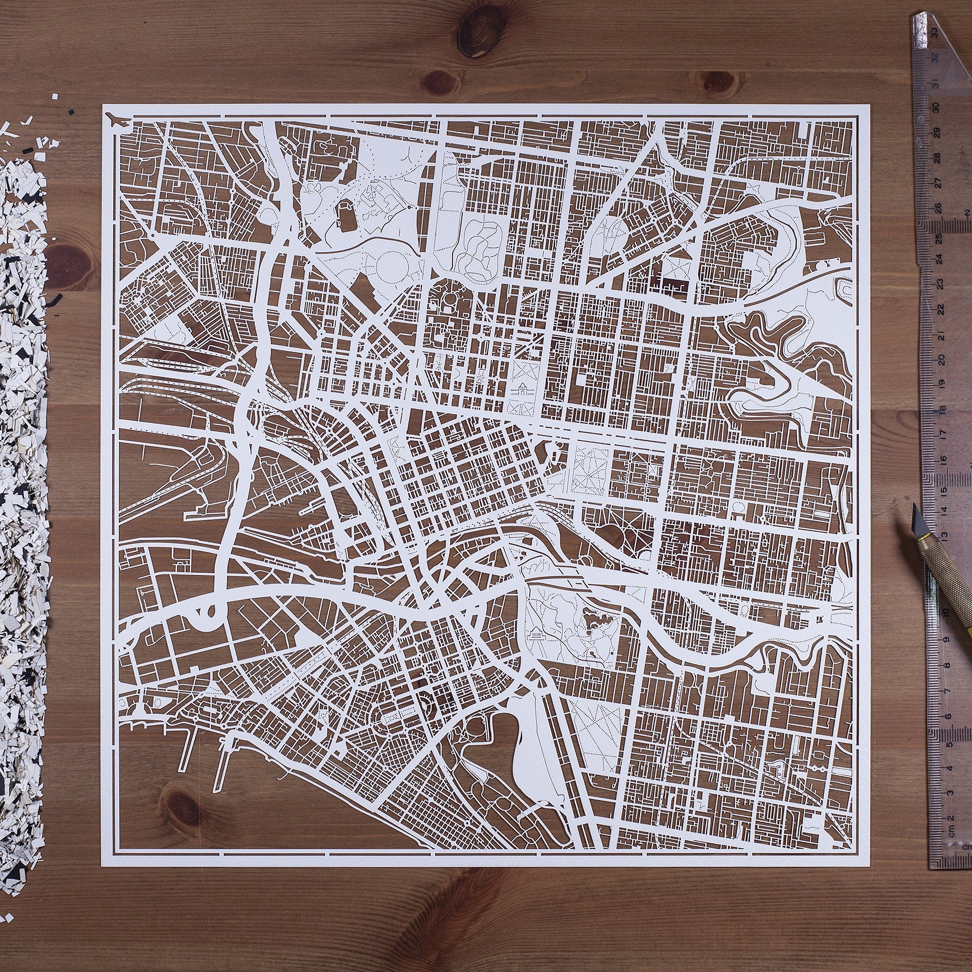 O3 Design Studio Melbourne Paper Cut Map - 12x12 Inch White Paper Art Wall Decor for Home, Office & Gift Giving