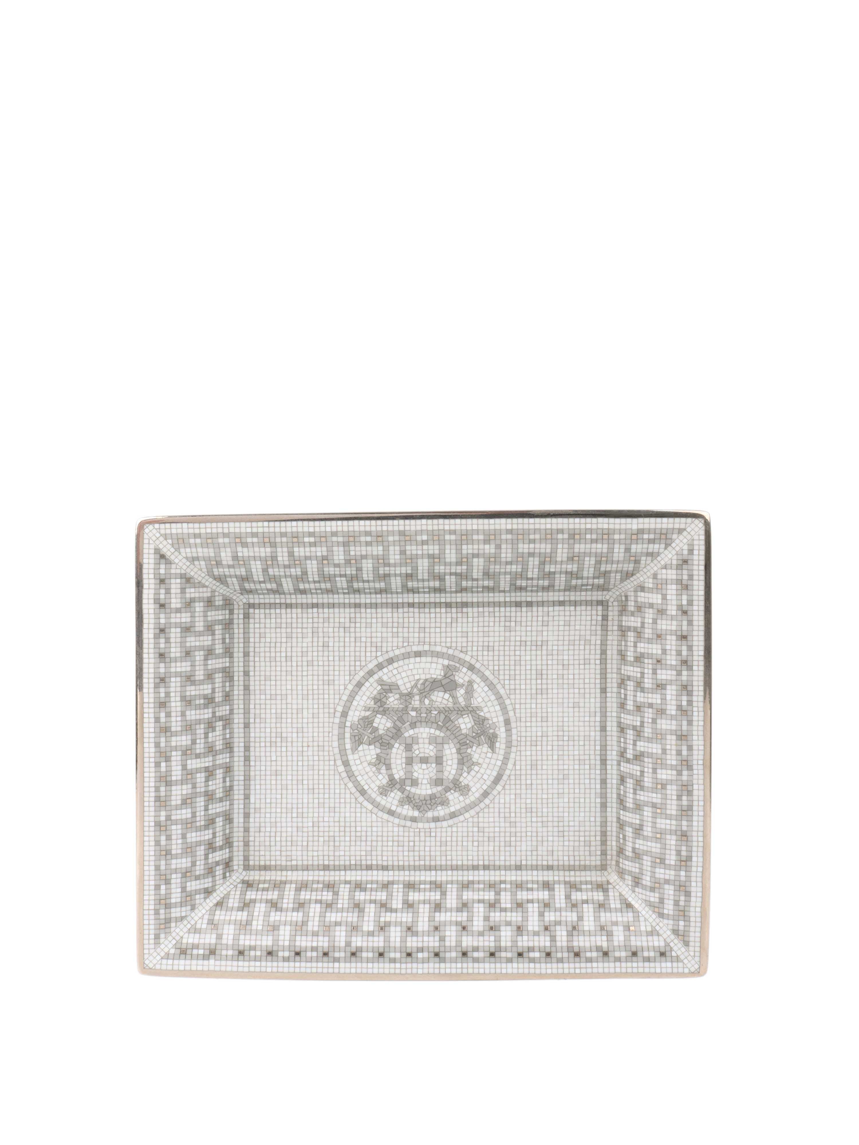 Hermes Mosaique 24 Platinum Tray - Luxury Decorative Serving Tray for Home Decor, Dining & Gift Giving
