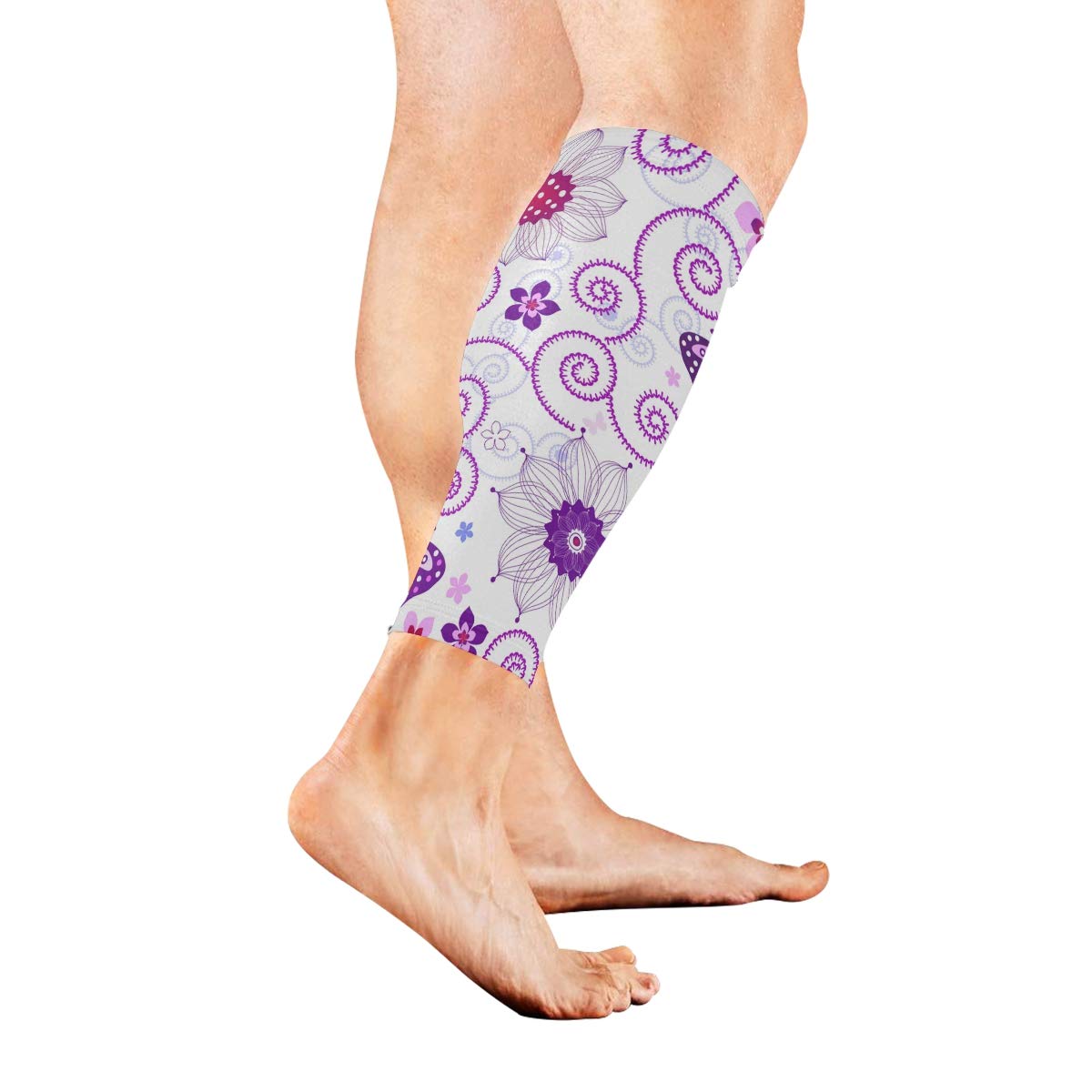 AHOMY Sports Calf Compression Sleeves - Purple Floral Design Leg Support for Men & Women - Running, Cycling & Workout Recovery Socks