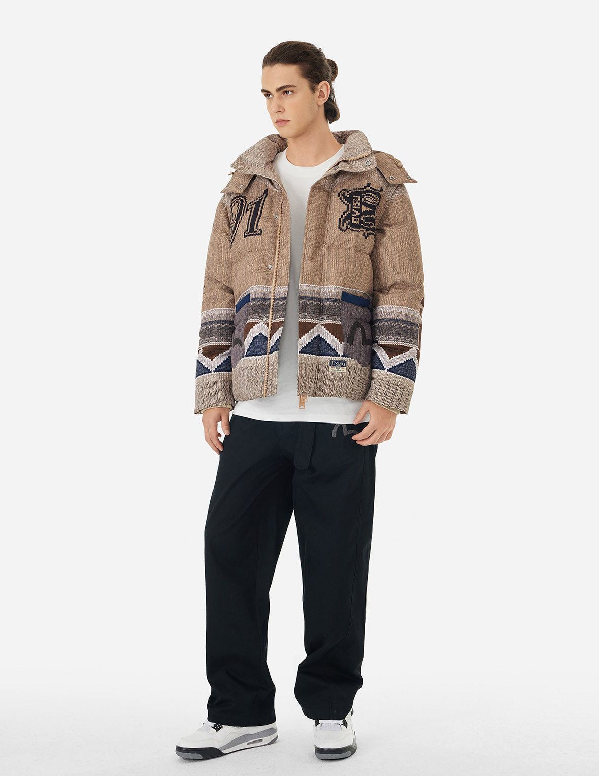 Allover Chimayo Tapestry Knit Print Regular Fit Down Jacket - Warm Winter Coat for Women, Stylish Outerwear for Cold Weather, Perfect for Hiking, Skiing & Outdoor Activities