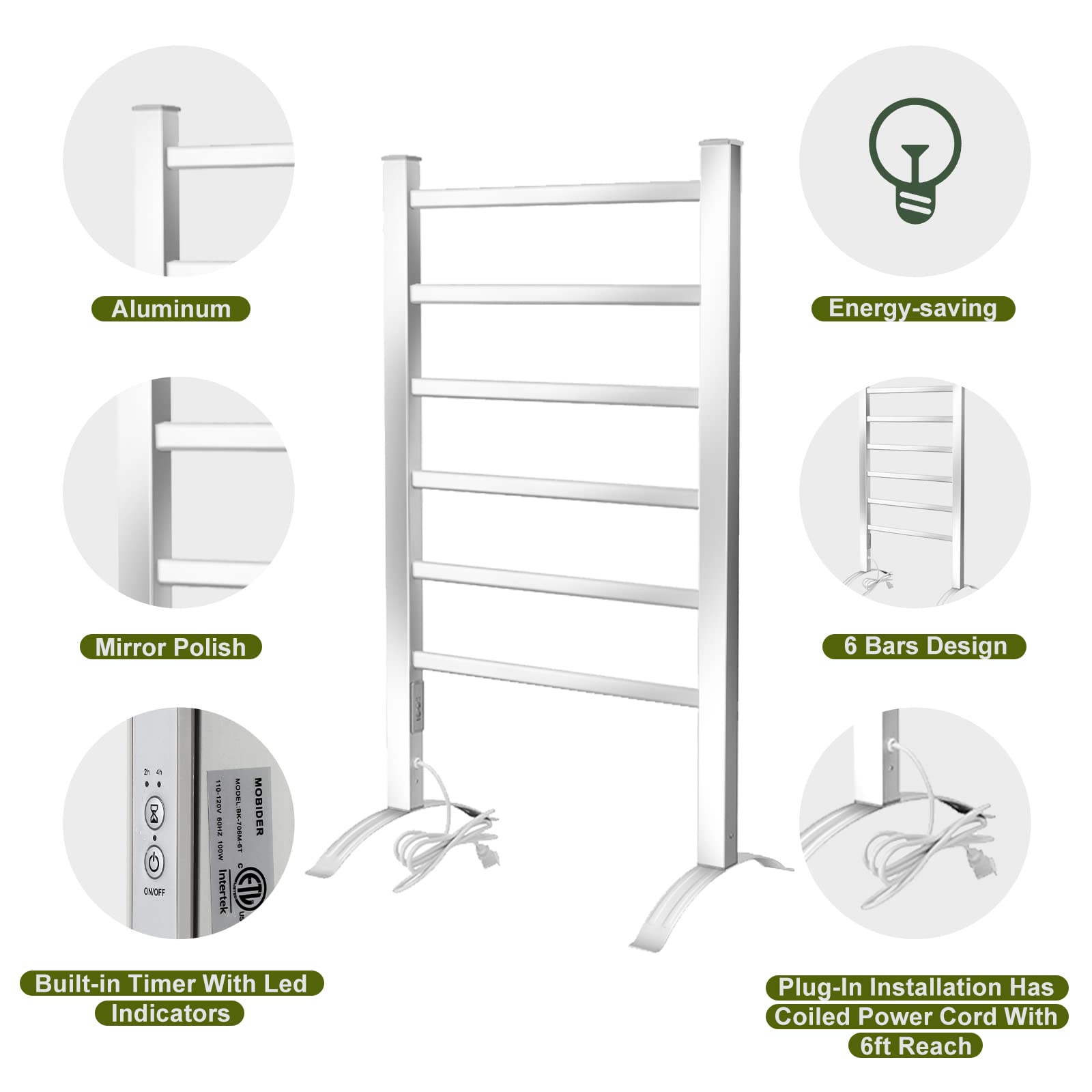Premium Electric Towel Warmer for Bathroom - 6-Bar Heated Towel Rack with Timer & Wall Mounted Plug-in Design - Perfect for Spa, Luxury Hotels, and Cozy Home Bathrooms - Fast Drying & Warm Towels for Ultimate Comfort