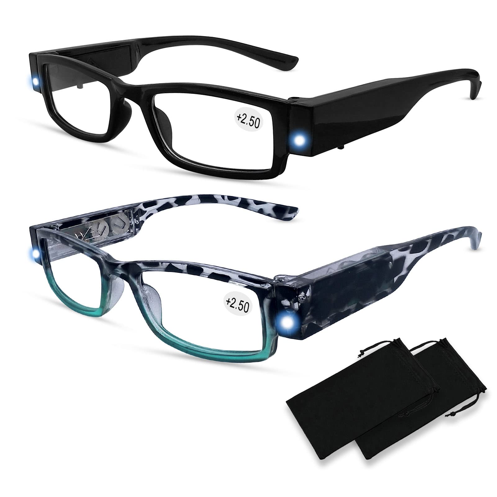 LED Reading Glasses with Light - Magnifying Eyewear for Men & Women | Perfect for Nighttime Reading & Low Light Conditions