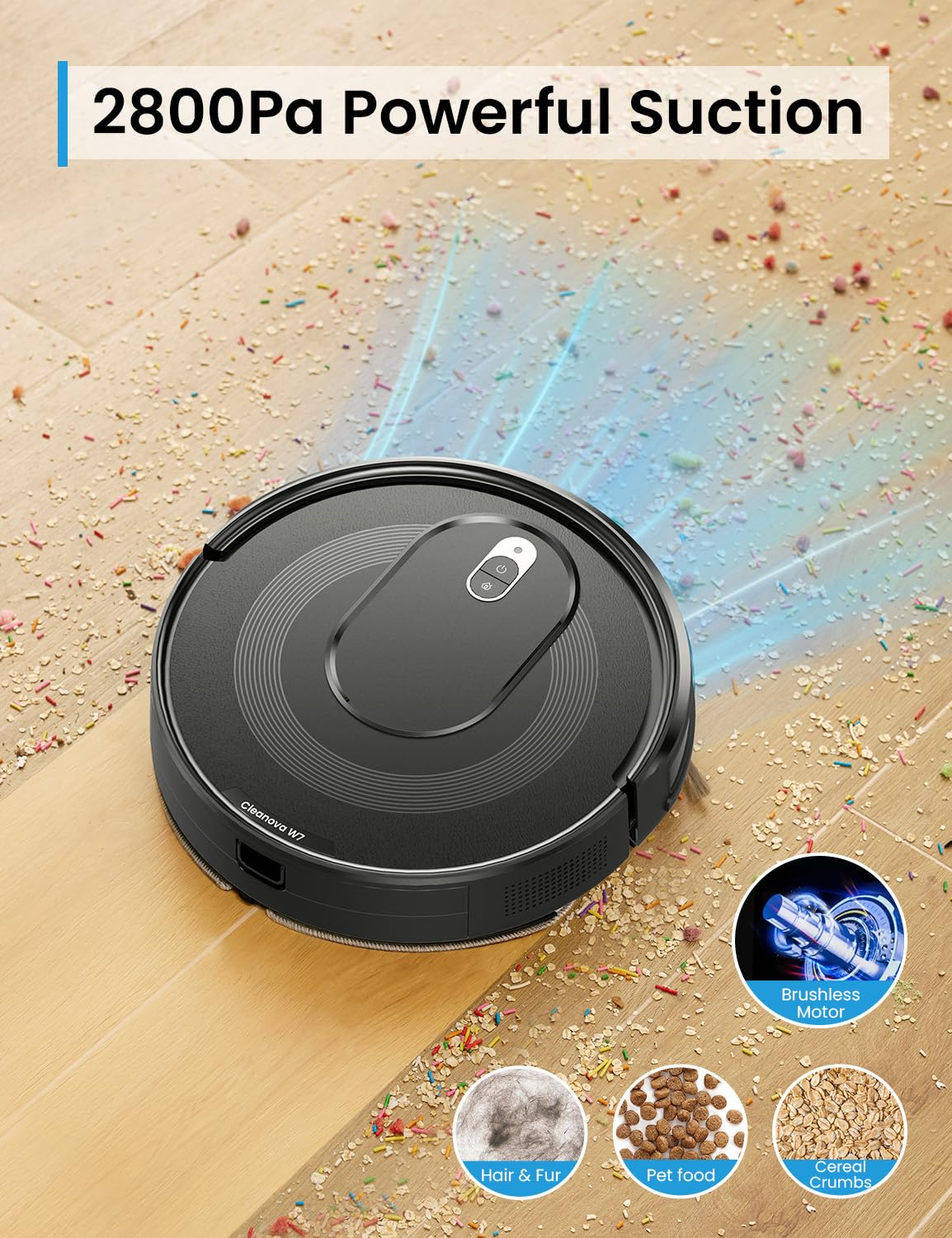 W7 Robot Vacuum and Mop Combo - 2-in-1 Self-Charging Robotic Cleaner with 120min Runtime for Pet Hair, Hard Floors & Carpets | Smart Home Cleaning for Living Room, Bedroom & Office (Black)