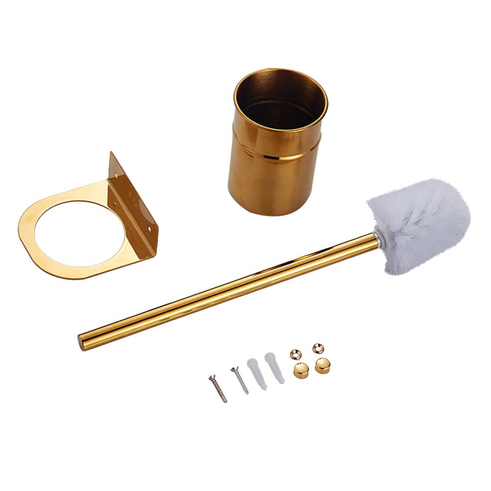 DOITOOL Stainless Steel Wall-Mounted Toilet Brush Holder Set - Rustproof Bathroom Cleaning Tool with Storage Caddy (Golden) for Modern Toilets, Home & Office Use