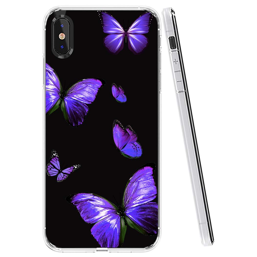**iPhone Xs/X Clear Soft TPU Shockproof Protective Case - Purple Butterfly Design for Women & Girls | Perfect for Everyday Use, Work & Travel**