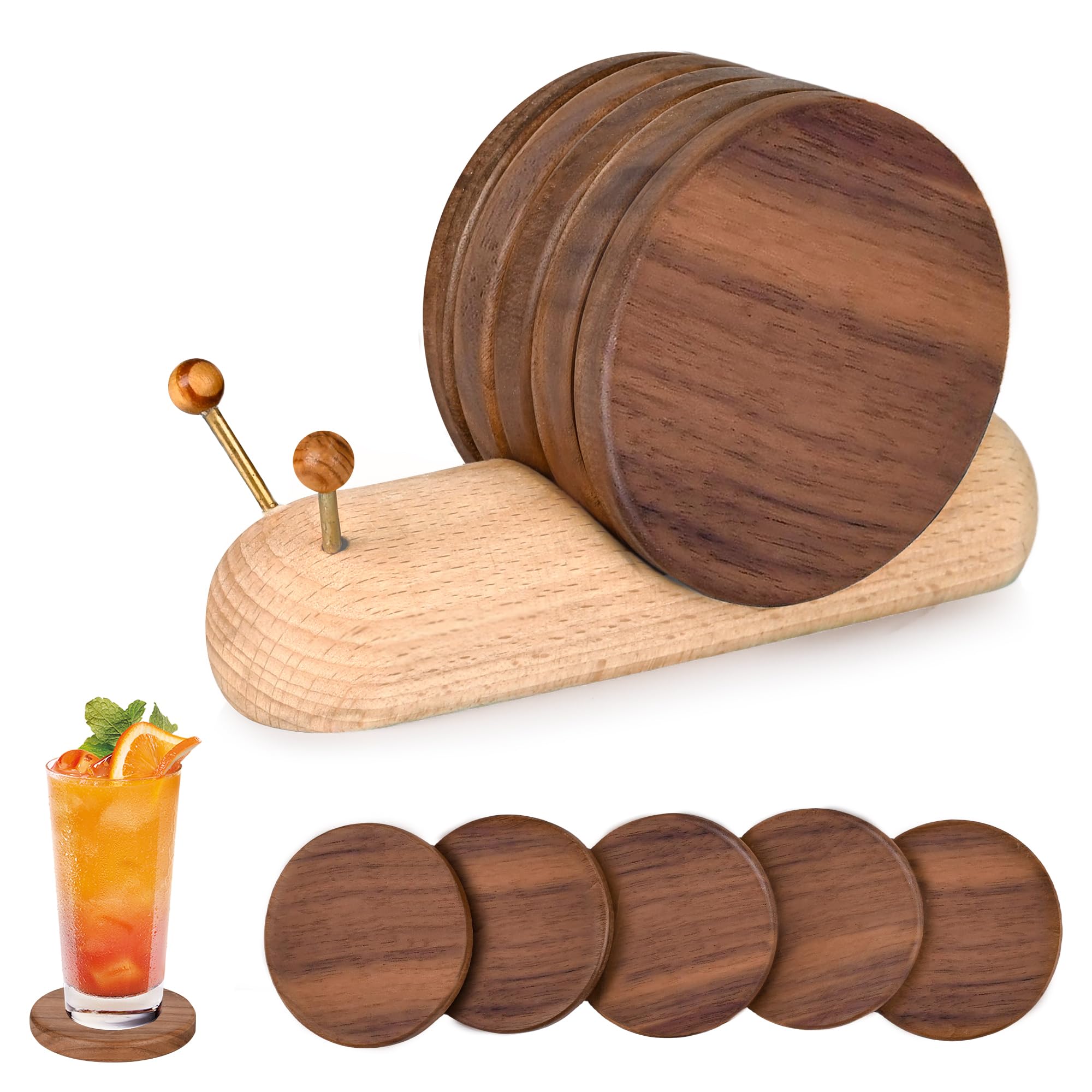 Funny Wooden Drink Coasters Set of 4 - Cute Unique Housewarming Gifts for Mom, New Home Decor, Table Decor, Weird Stuff Gifts (3.5x3.5 Inches) - Perfect for Coffee Tables, Bar Countertops & Party Entertaining