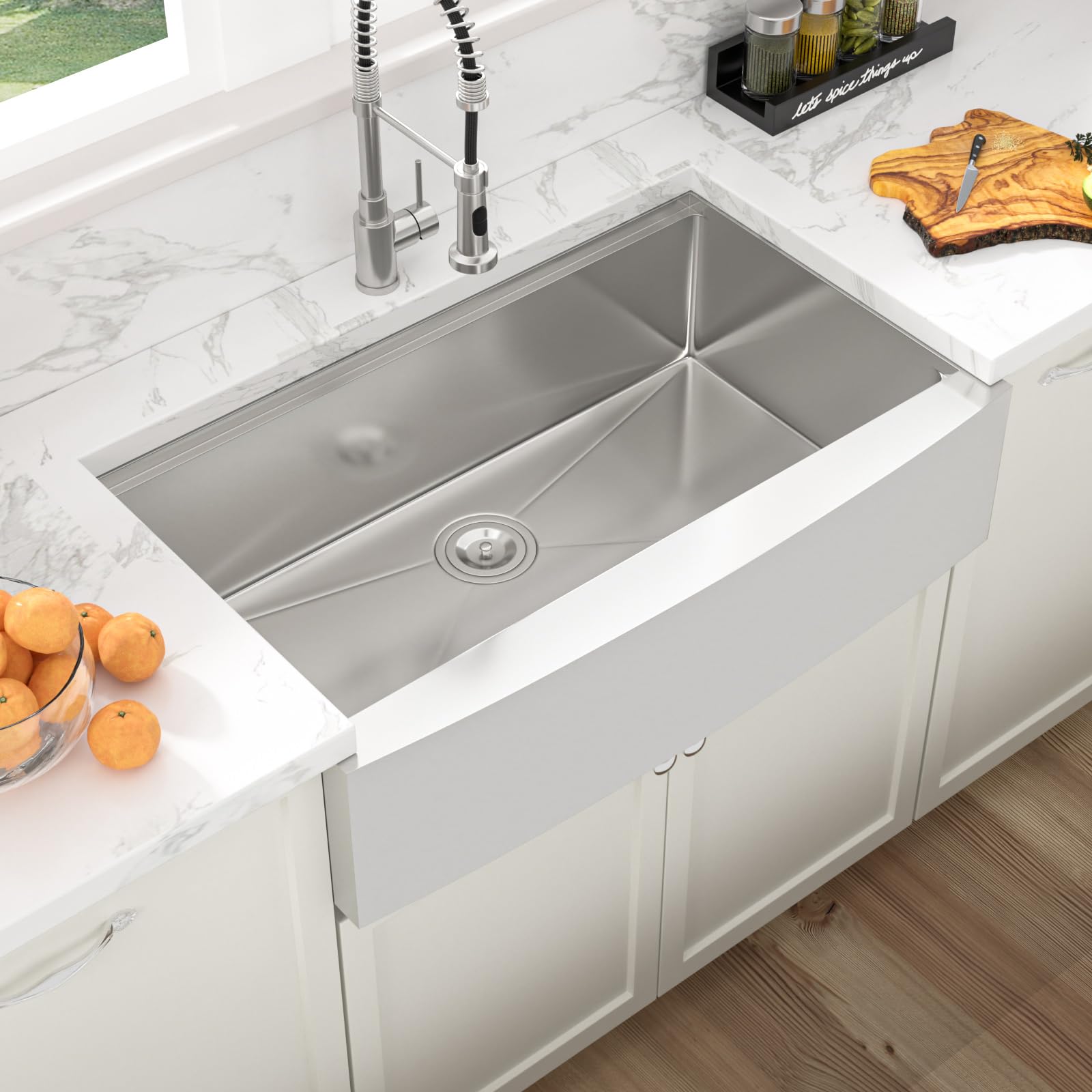 36-Inch Farmhouse Kitchen Sink - 16 Gauge Stainless Steel Apron Front Single Bowl Undermount Sink with Ledge Workstation (36x22 Inch) | Perfect for Modern Farmhouse, Rustic & Luxury Kitchen Designs