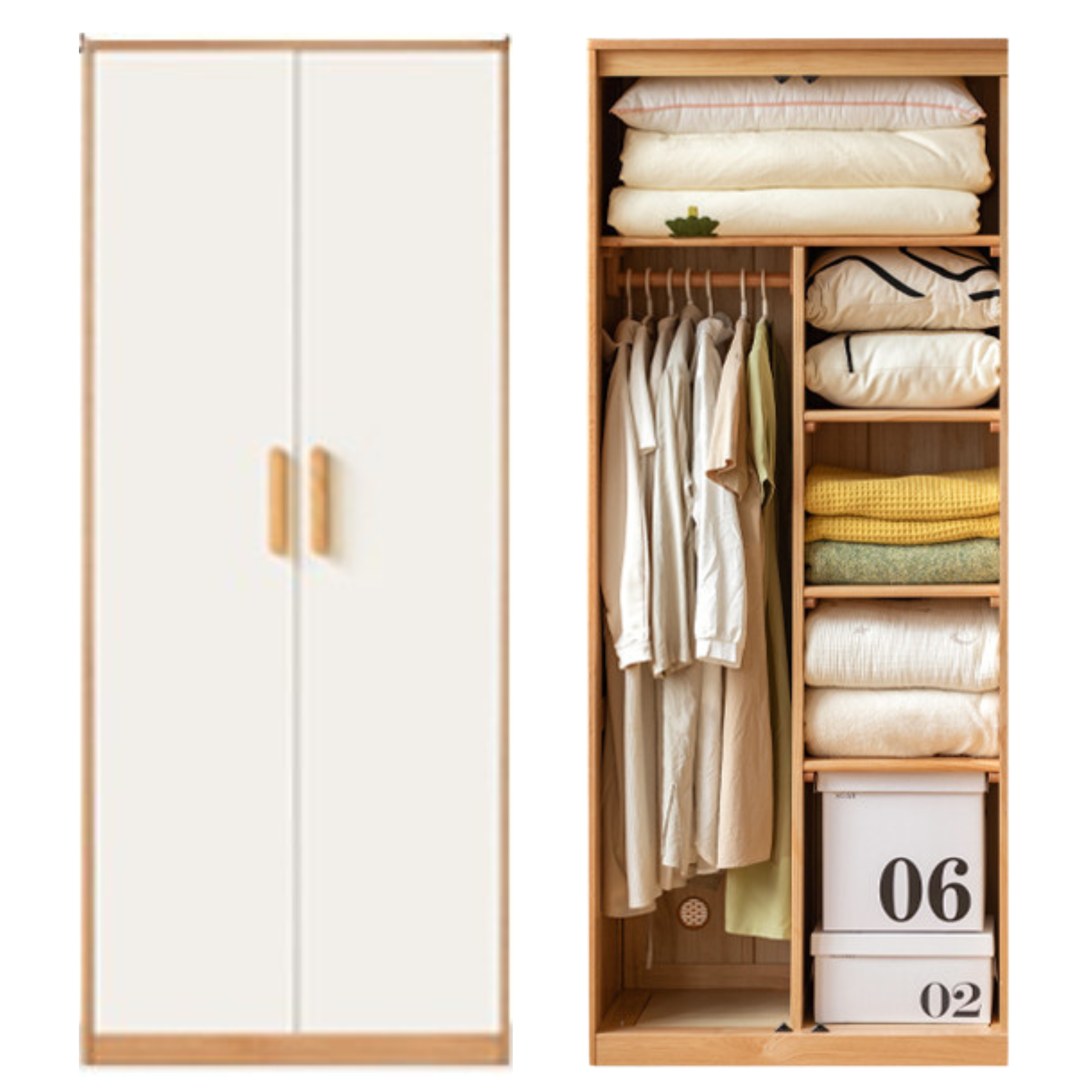 Solid Oak Wood Locker - Modern Wardrobe Closet for Bedroom, Office & Entryway Storage | Durable Wooden Cabinet with Hanging Rod & Shelves