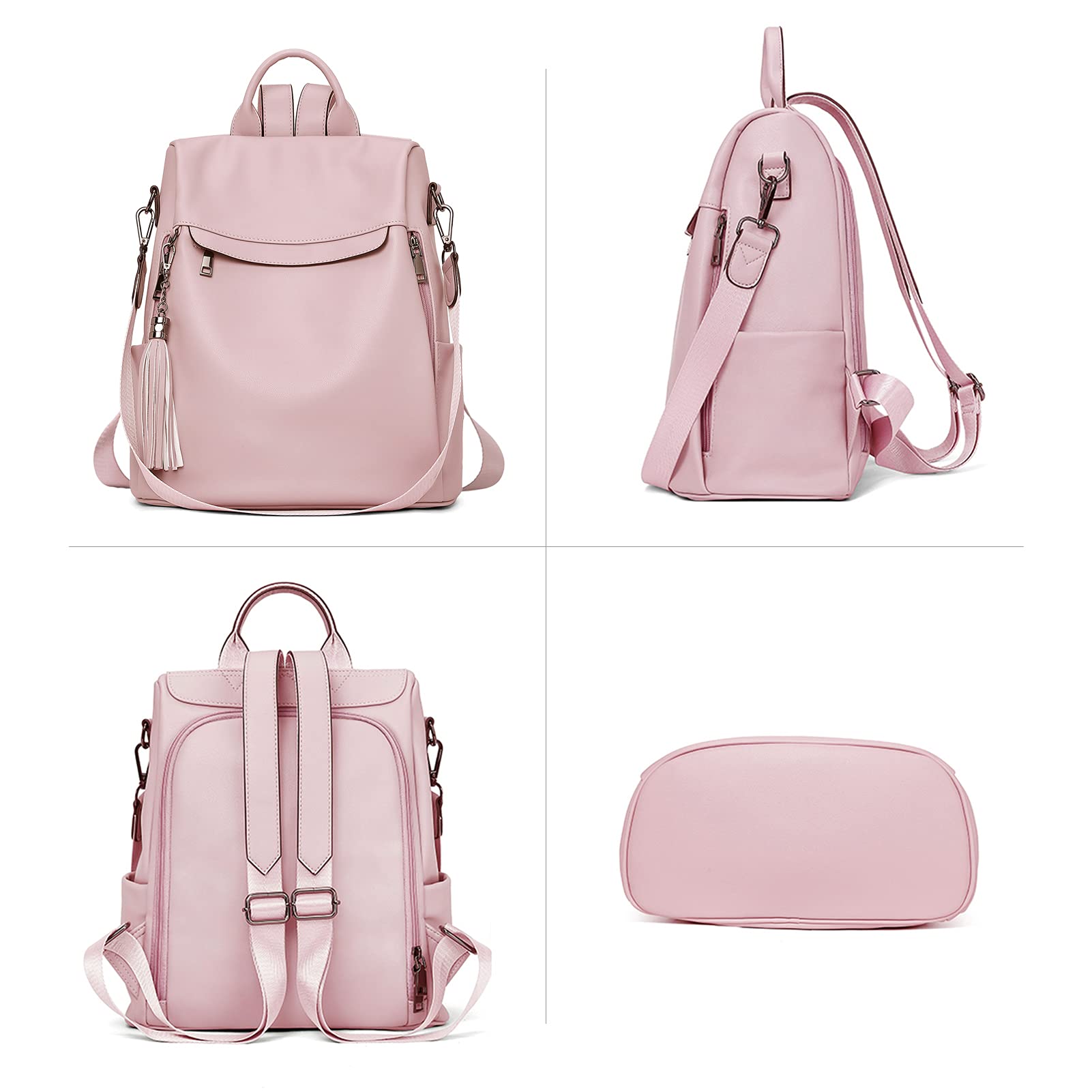 Leather Anti-Theft Travel Backpack for Women - Pink Fashion Shoulder Bag for Work & Travel